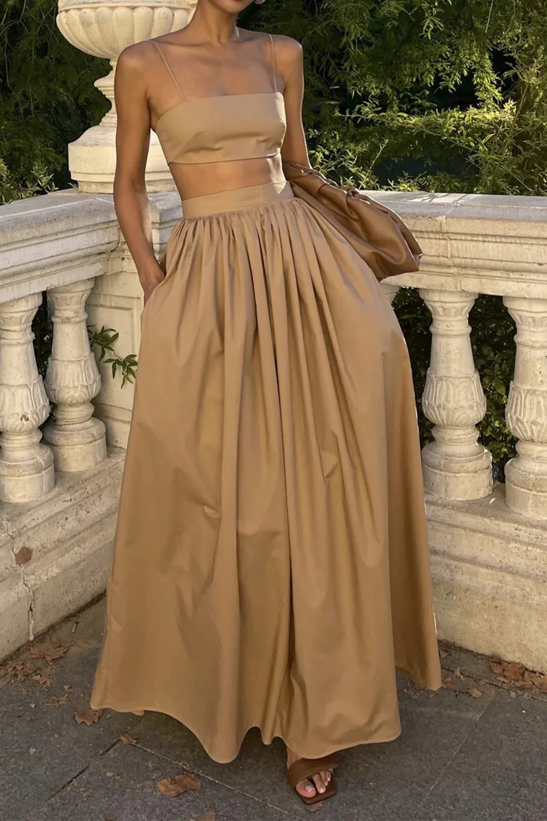 Shirred Cami Top And Ruched Skirt Set - Weenar