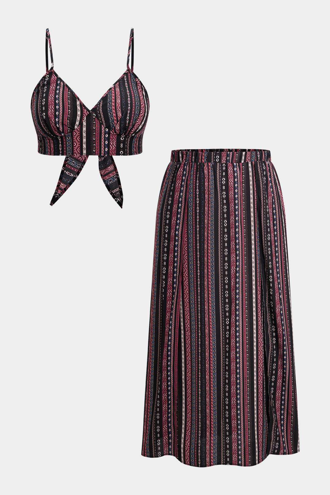 Plus Size Bohemian Print Tie-Up Cami Top And Skirt Set - Weenar