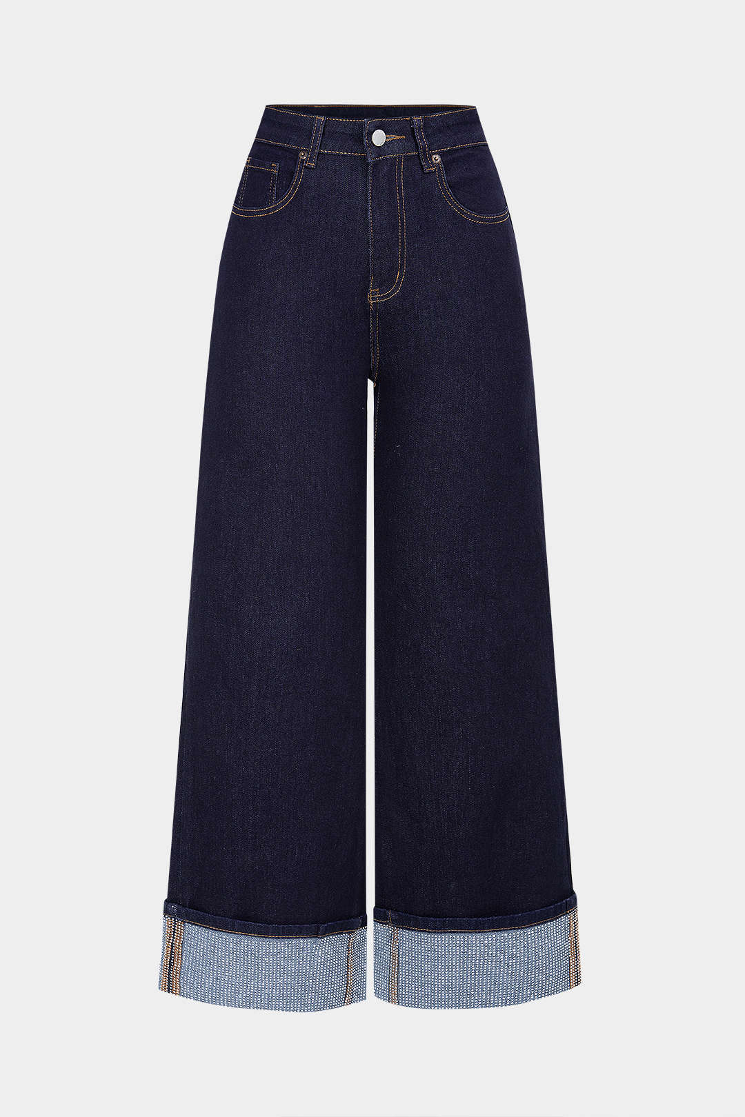 Denim Rhinestone Decor Zipper Straight Jeans - Weenar