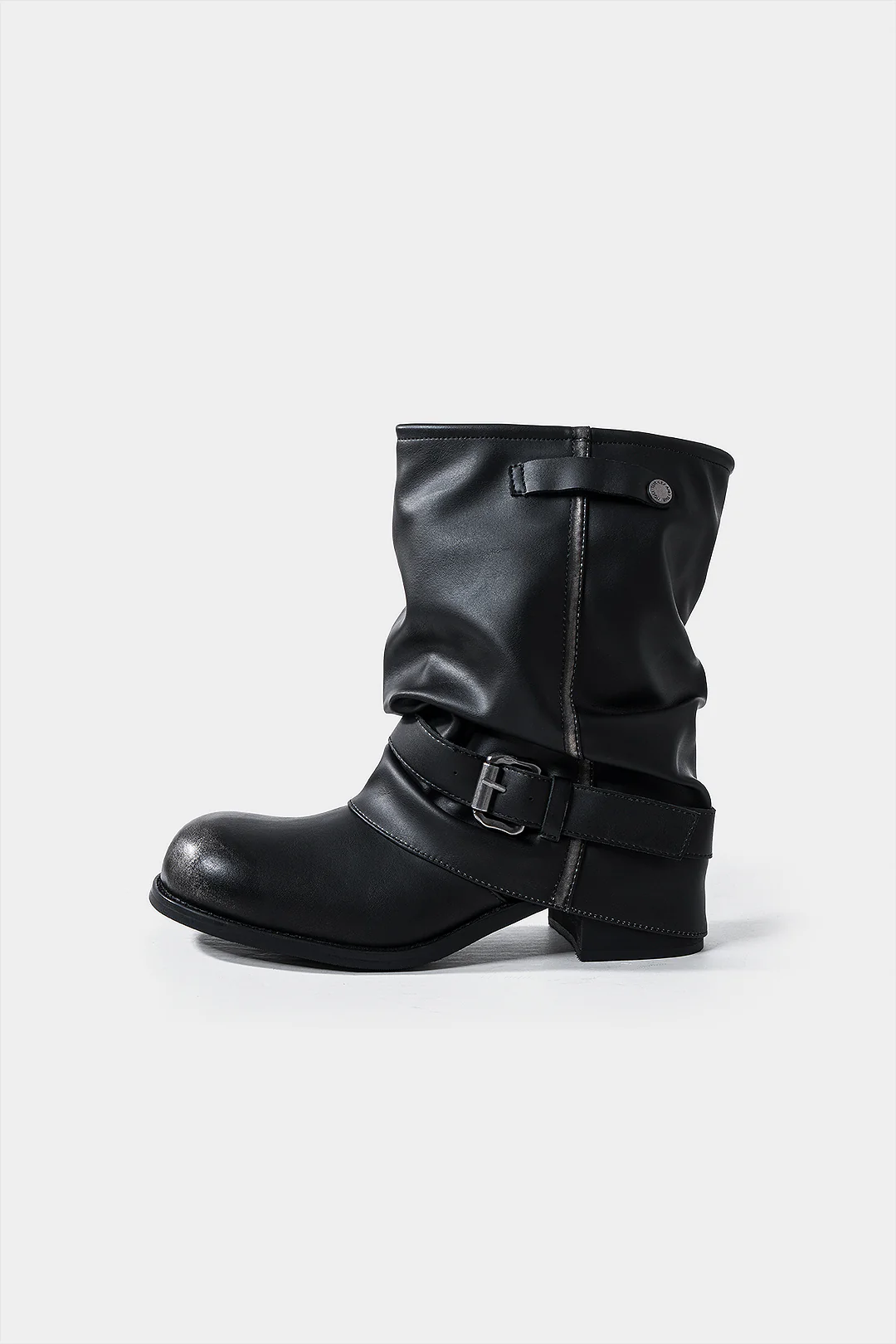 Leather Round Toe Belted Boots - Weenar