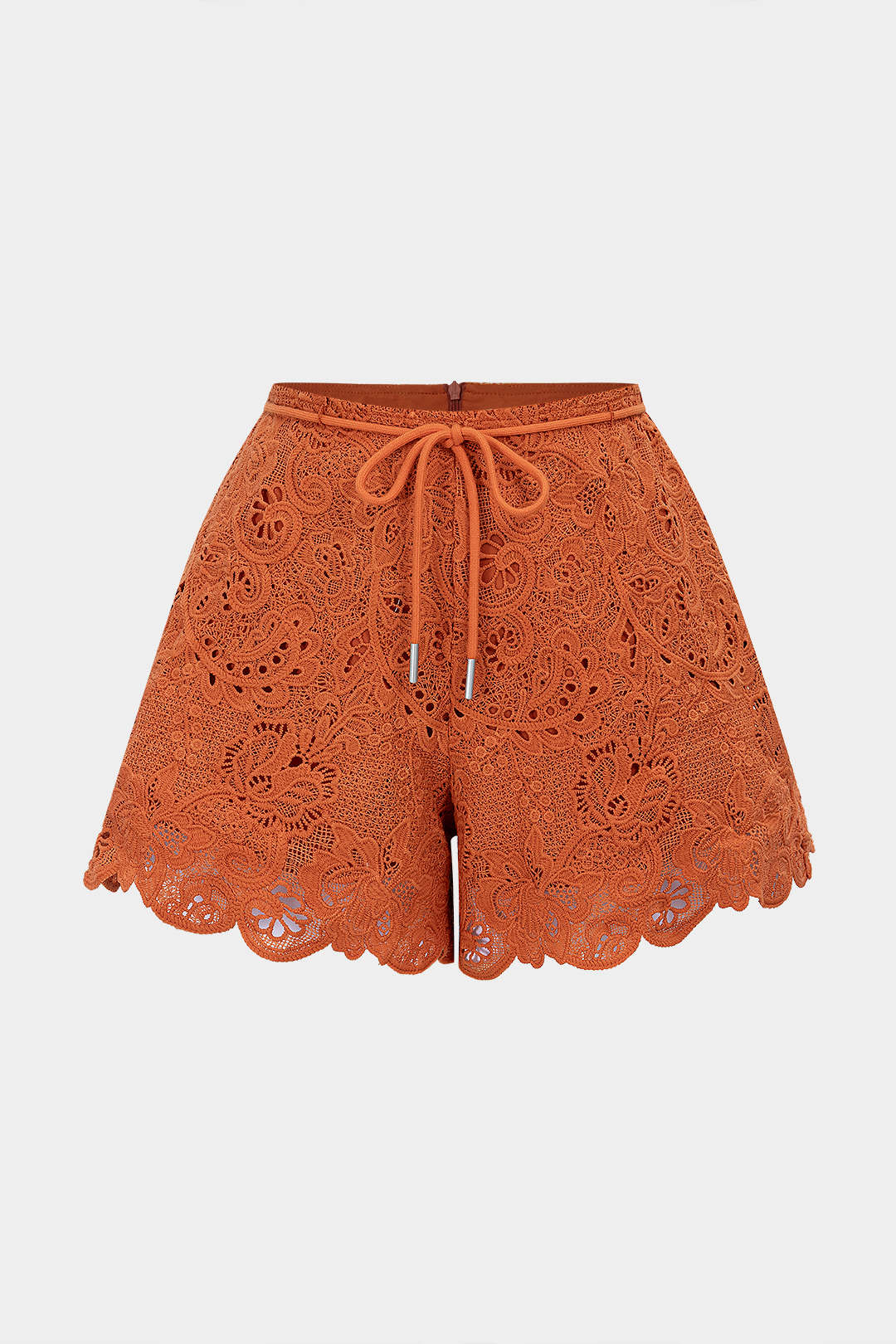 Cut Out Tie-Up Scalloped Hem Shorts - Weenar
