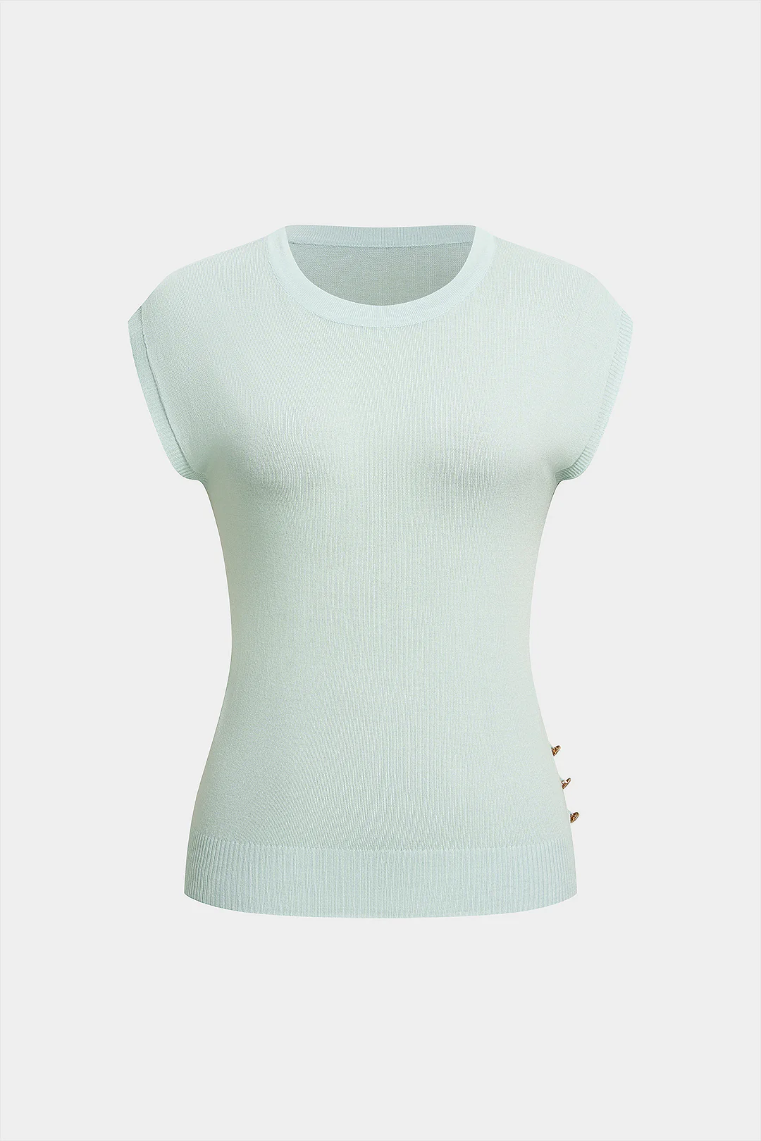 Knit Round Neck Metallic Button Tank Top - Weenar