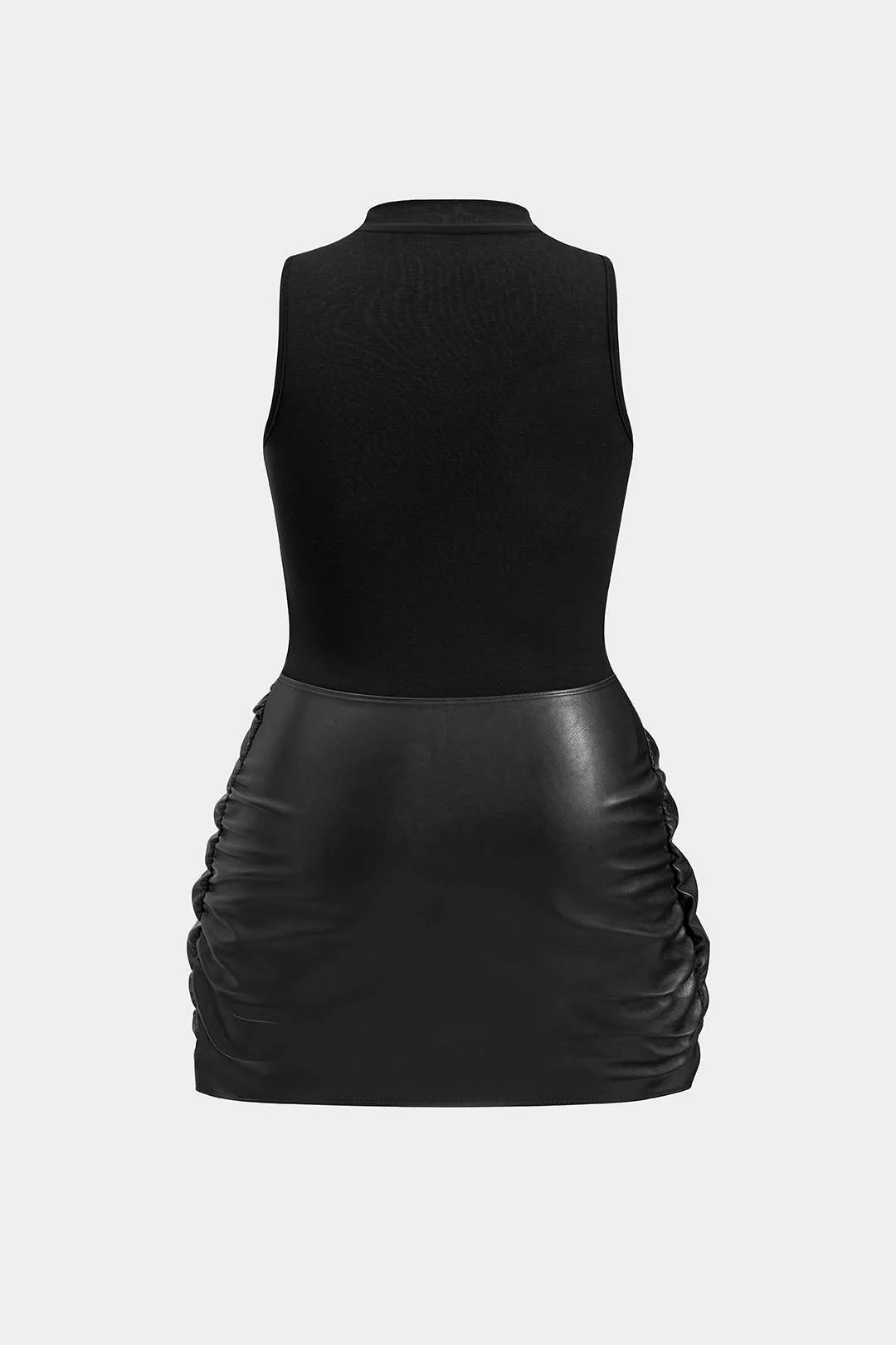 Plus Size Faux Leather Patchwork Tie Front Sleeveless Mini Dress - Weenar
