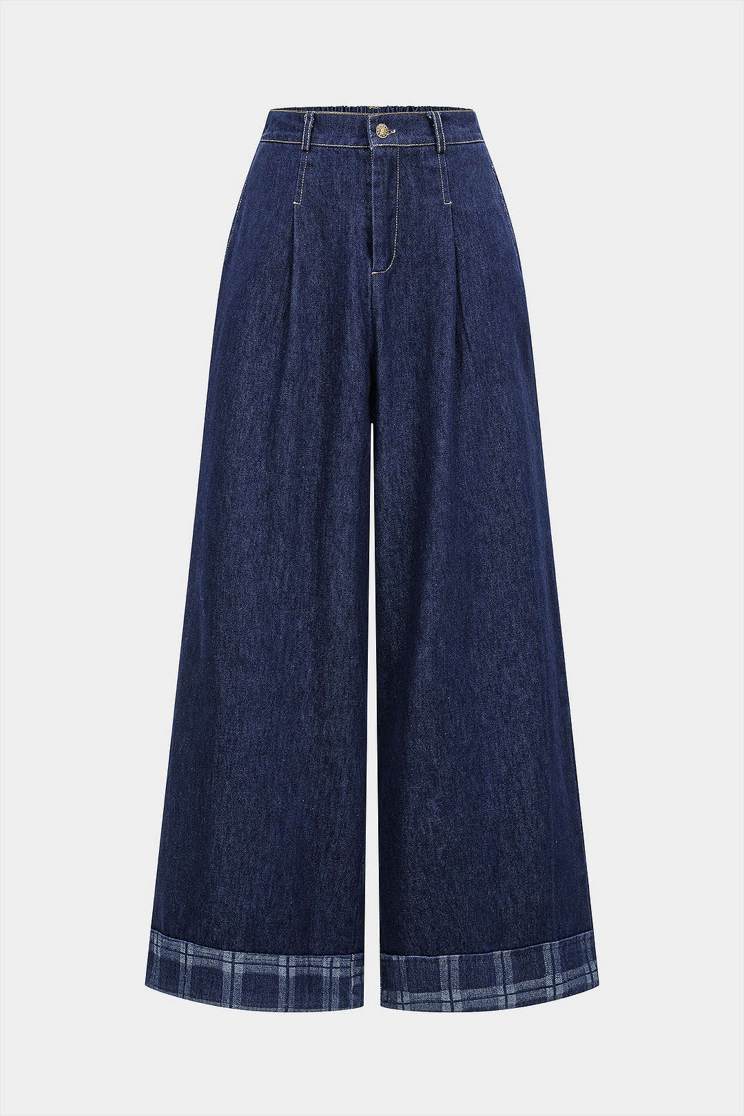 Denim Plaid Print Straight Leg Jeans - Weenar