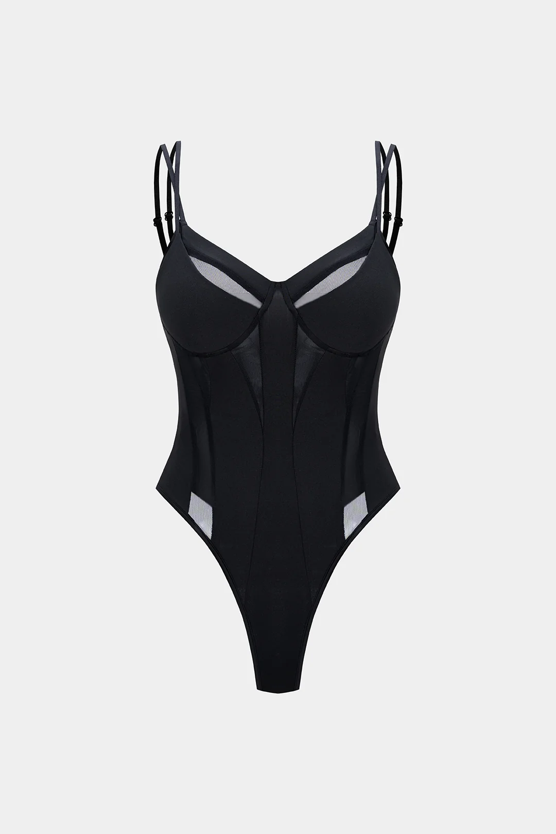 Patchwork Mesh V-Neck Sleeveless Bodysuit - Weenar