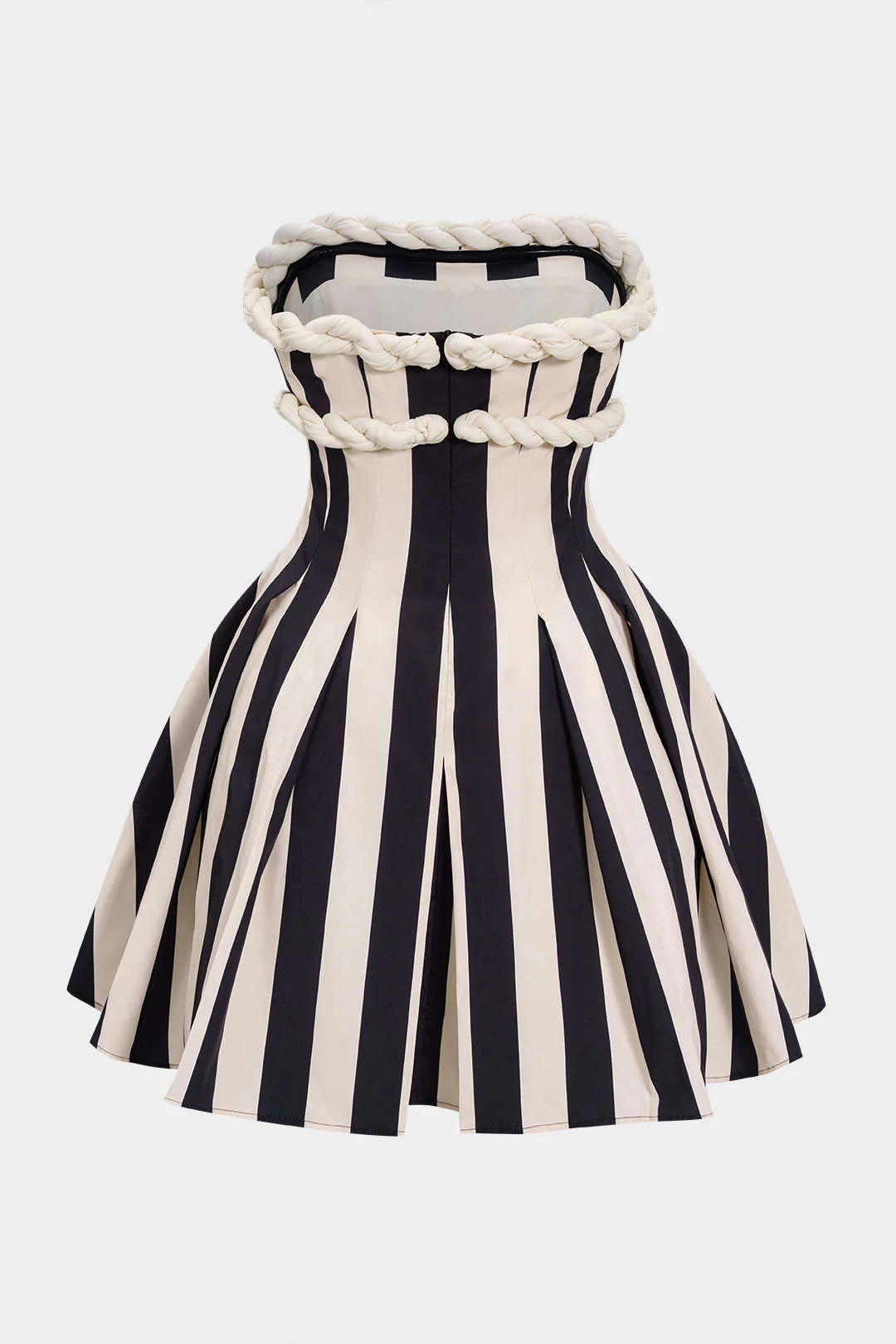 Stripes Print Twist Knot Strapless Sleeveless Mini Dress - Weenar