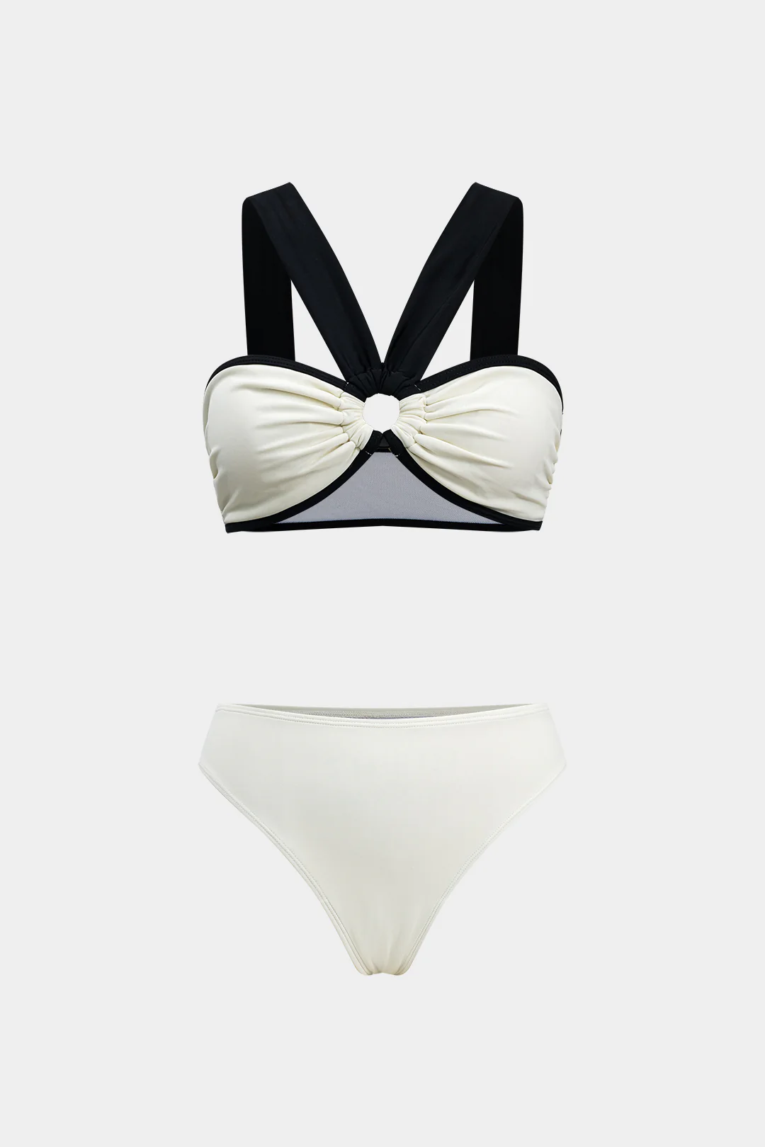 Contrast Ruched Cut Out Bikini Set - Weenar