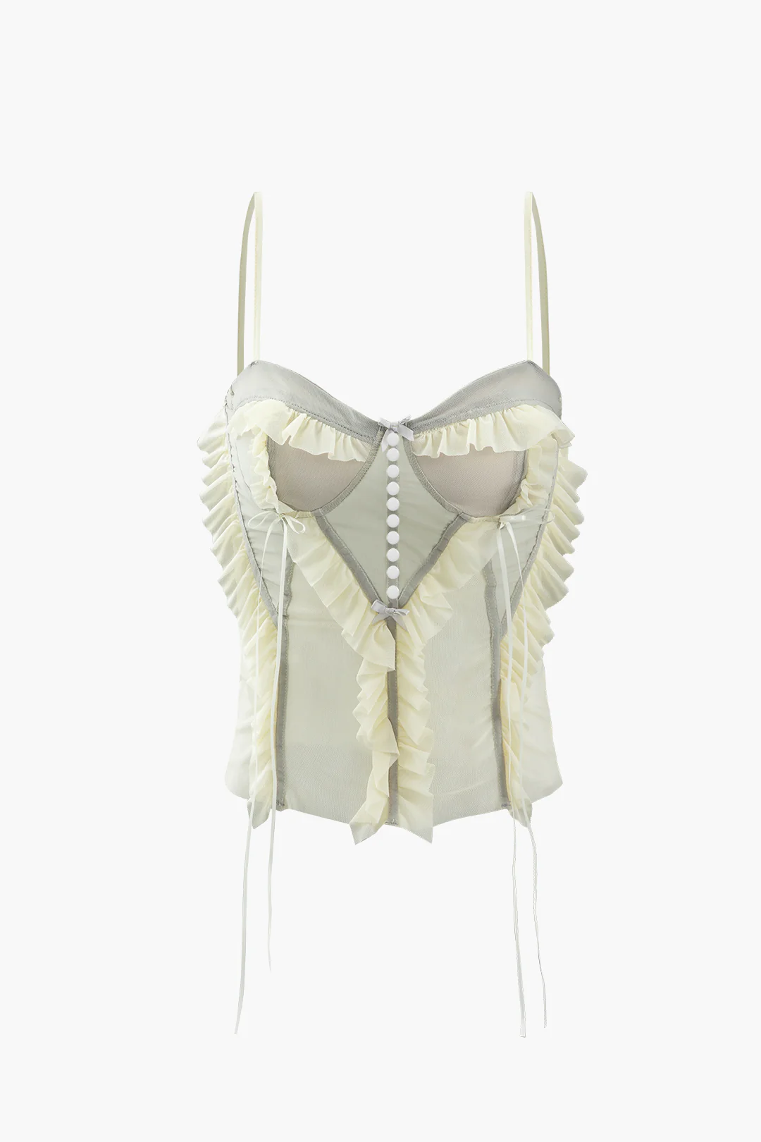 Solid Lace-Up Frill Pearl Cami Corset - Weenar