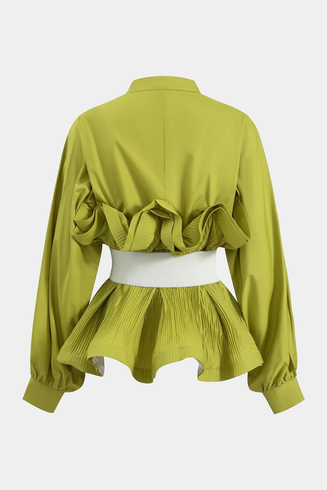 Pleated Ruffle Belted Long-Sleeve Shirt - Weenar