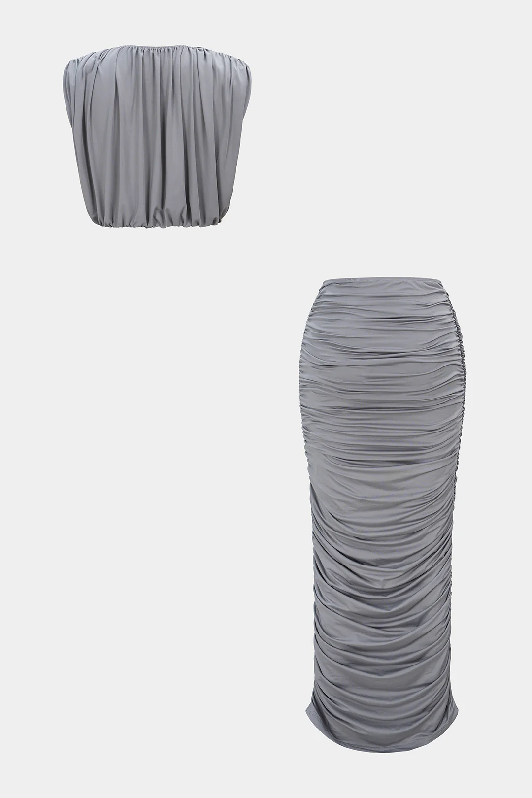 Ruched Round Neck Cropped Tank Top And High Waist Skirt Set - Weenar