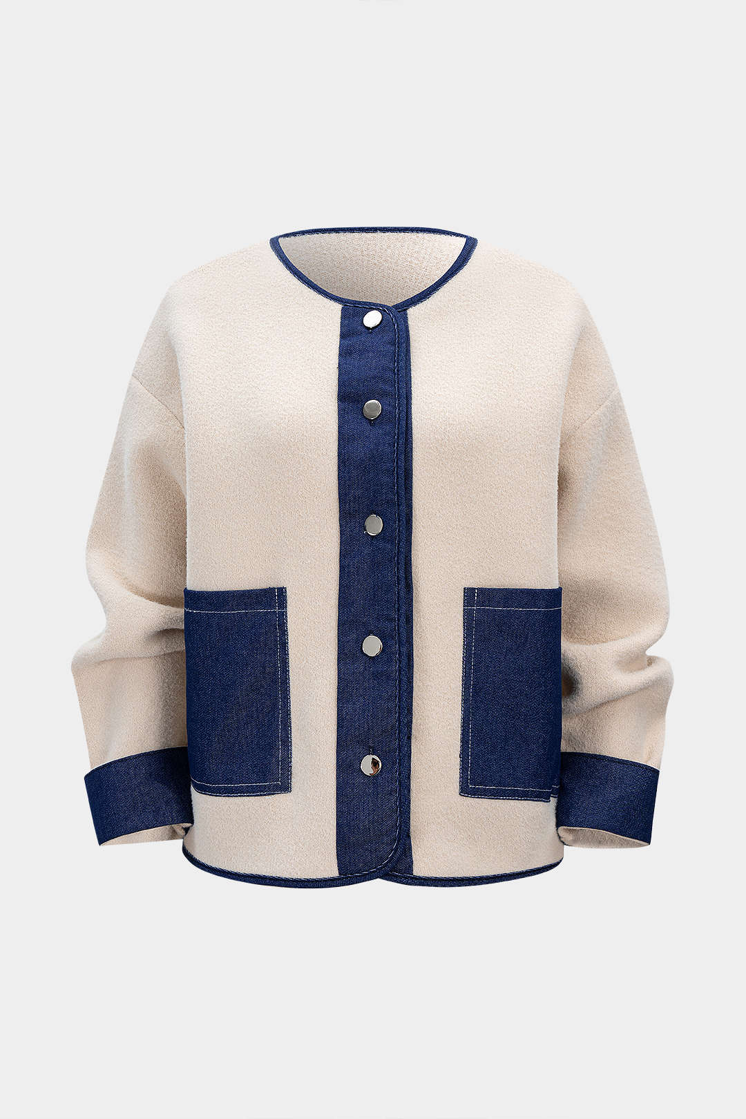 Knitted Denim Patchwork Pocket Cardigan - Weenar