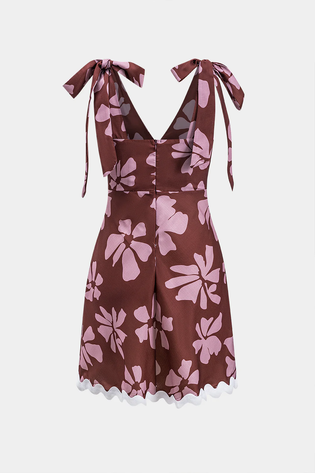 Floral Print V-Neck Tie-Up Sleeveless Mini Dress - Weenar
