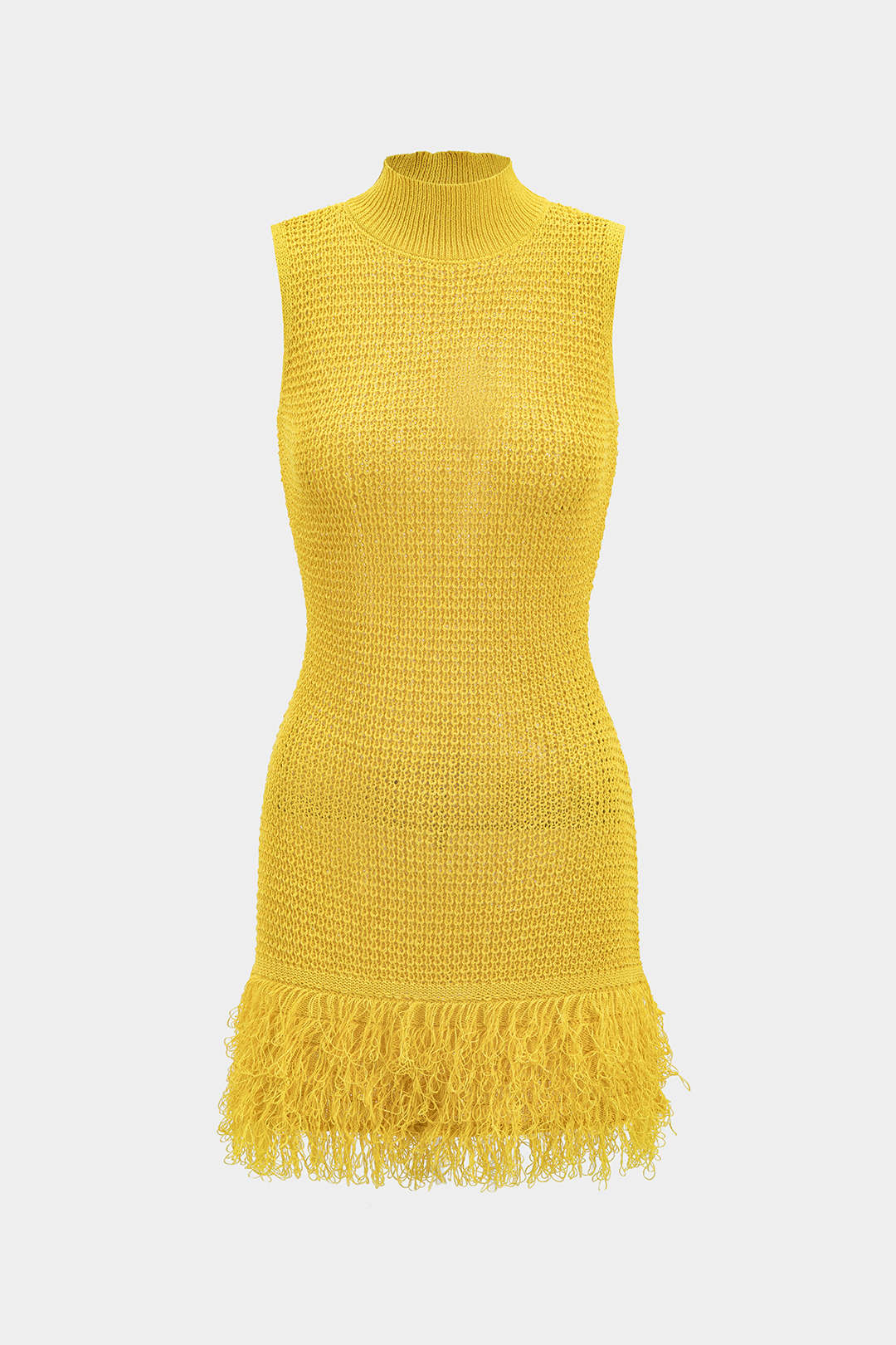 Knit Fringe Sleeveless Dress - Weenar
