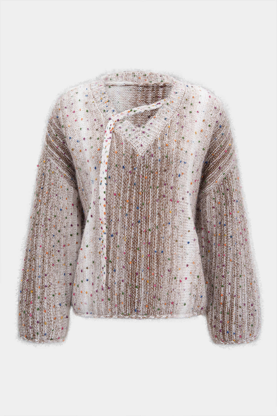Knit Contrast V-Neck Long-Sleeve Top - Weenar