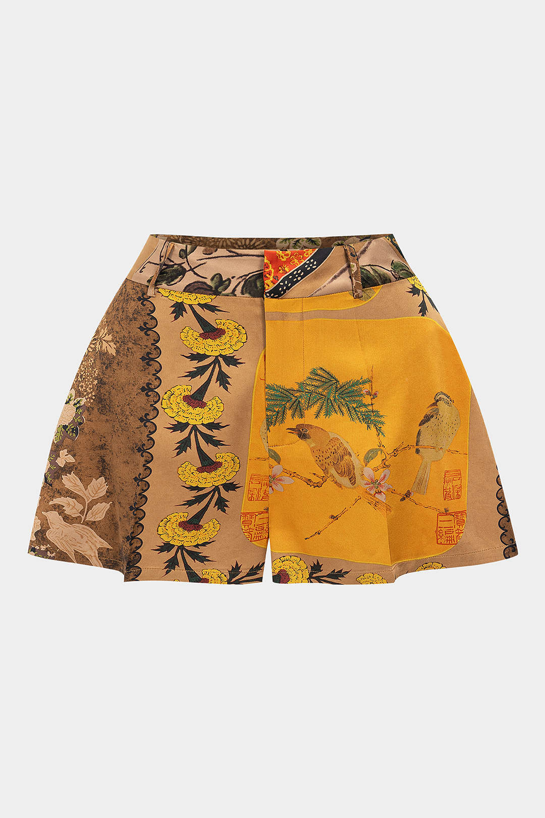 Plus Size Bohemian Print High Waist Zipper Shorts - Weenar