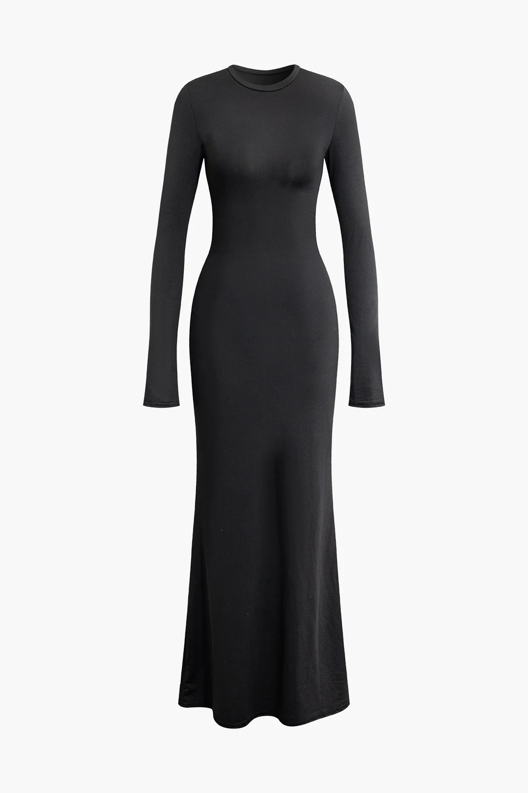 Round Neck Tie Up Long Sleeve Midi Dress - Weenar