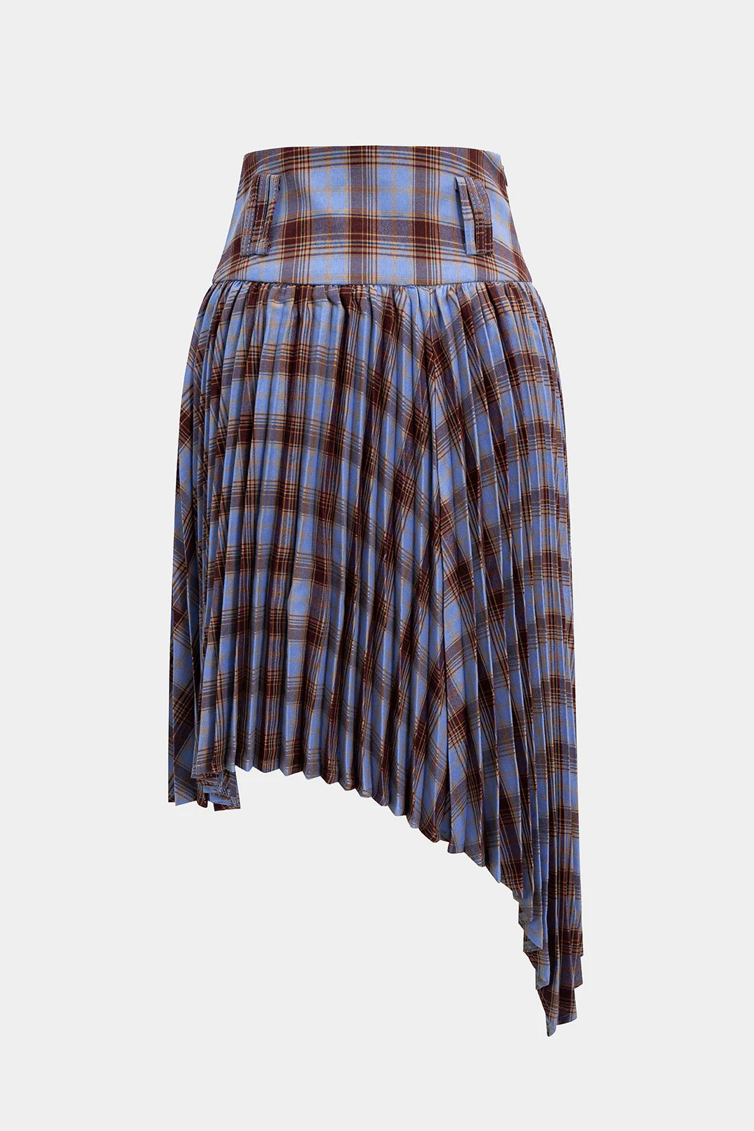 Plaid Print Pleated Asymmetrical Skirt - Weenar