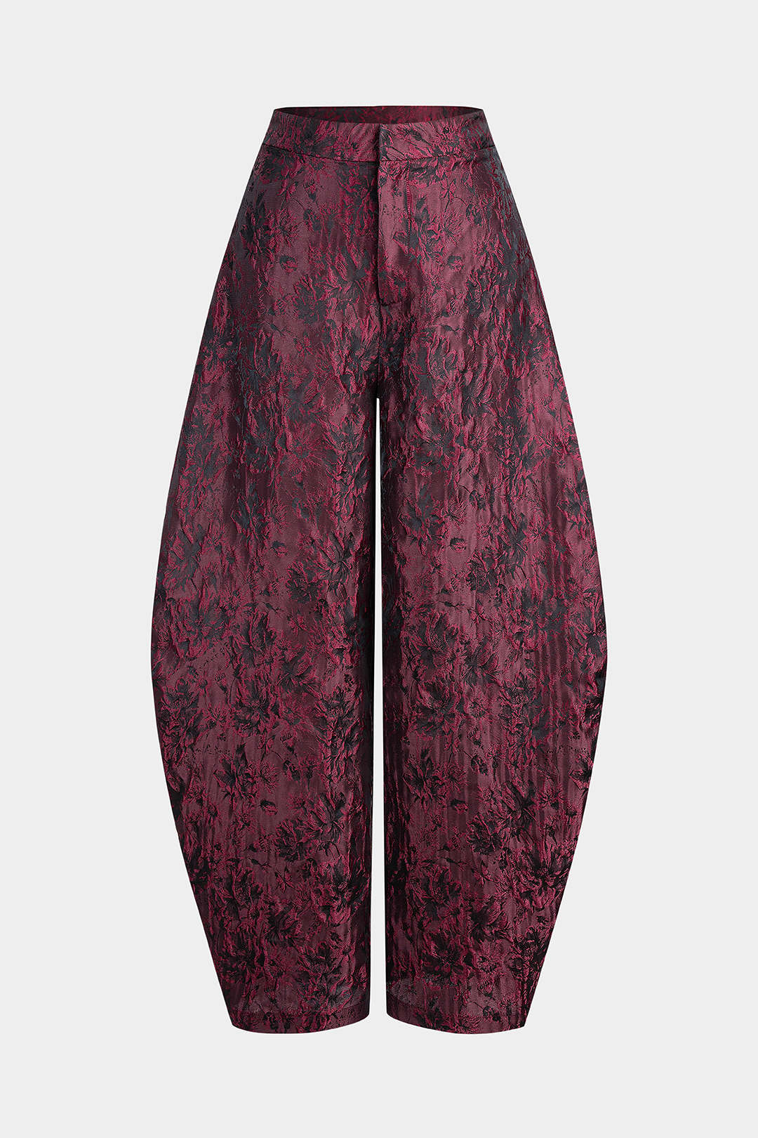 Floral Print Jacquard Zipper Wide Leg Pants - Weenar