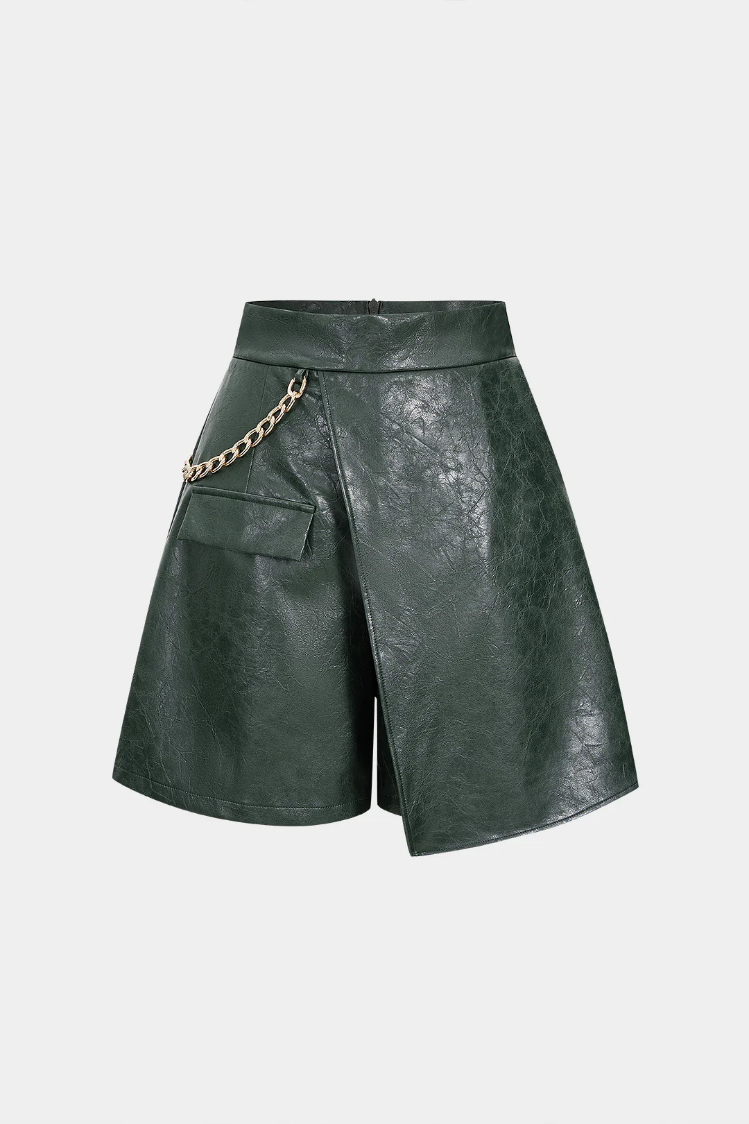 Faux Leather Metallic Asymmetrical Shorts - Weenar