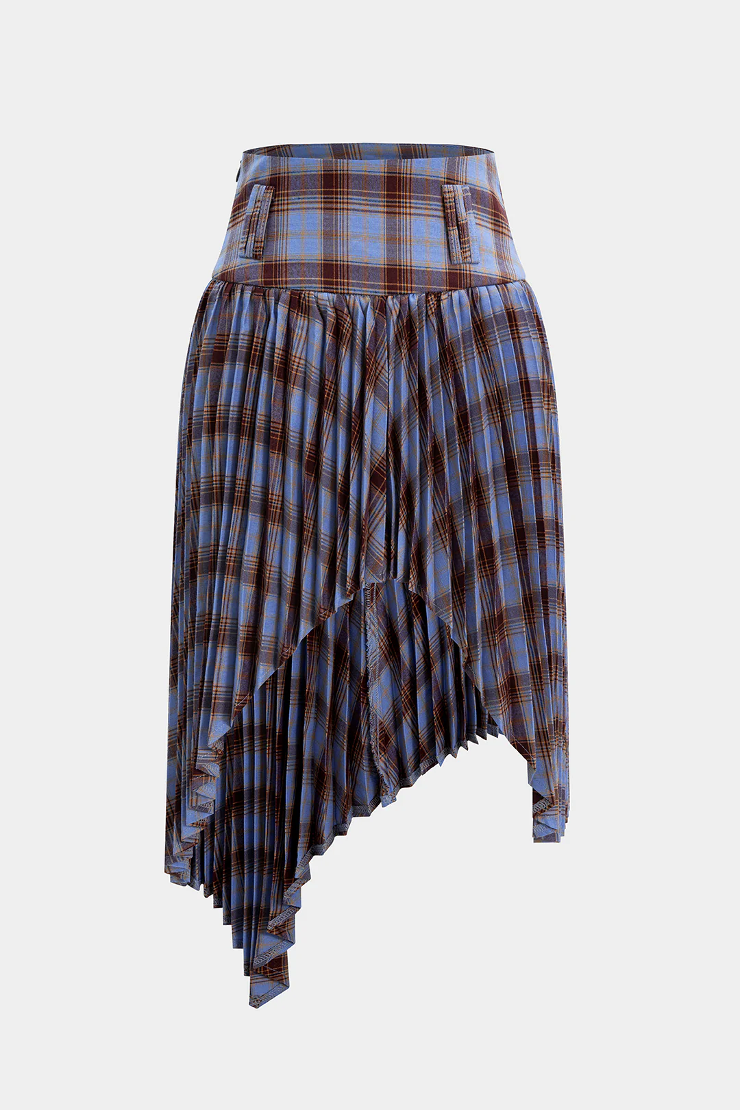 Plaid Print Pleated Asymmetrical Skirt - Weenar