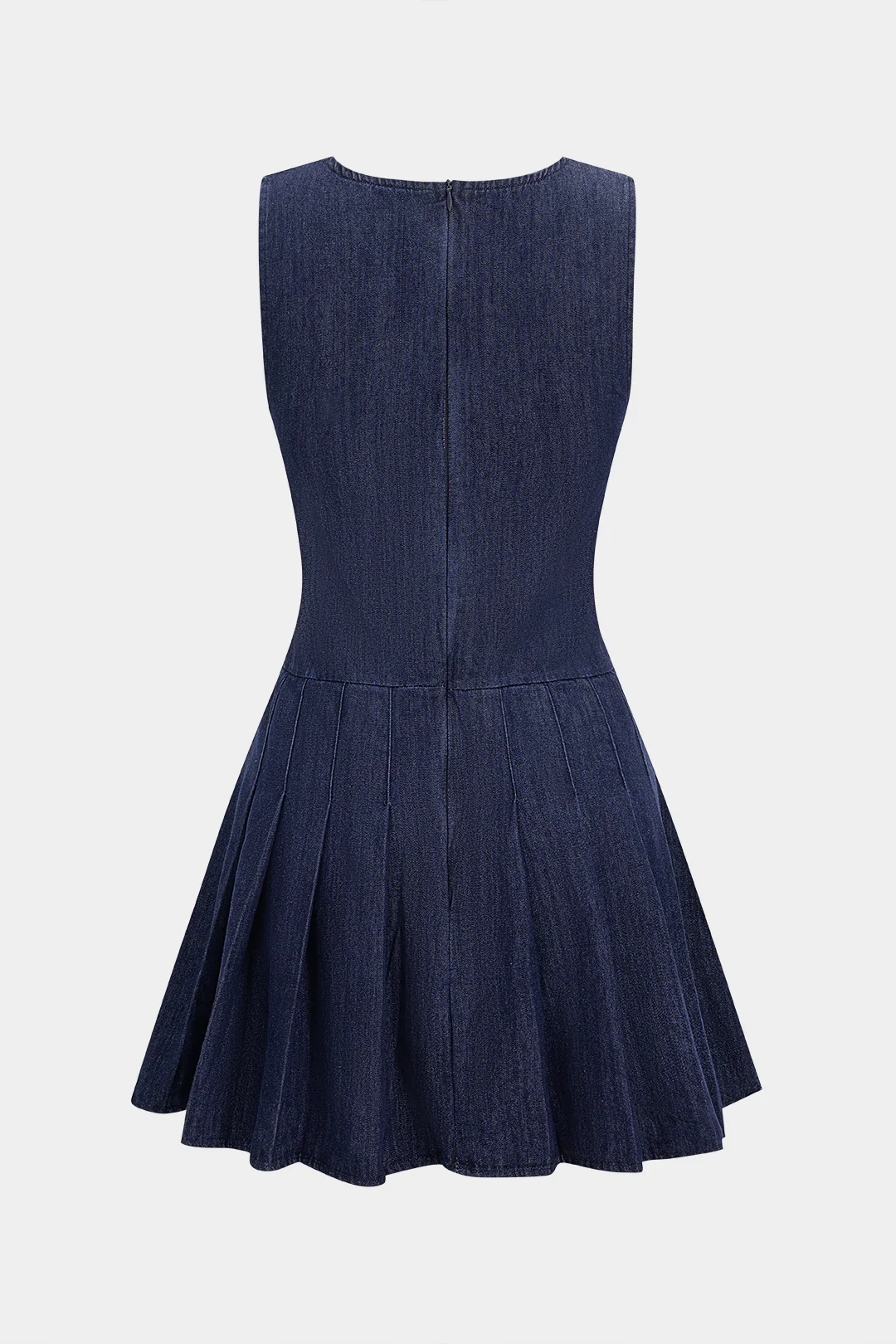 Denim Zipper Ruched Sleeveless Dress - Weenar