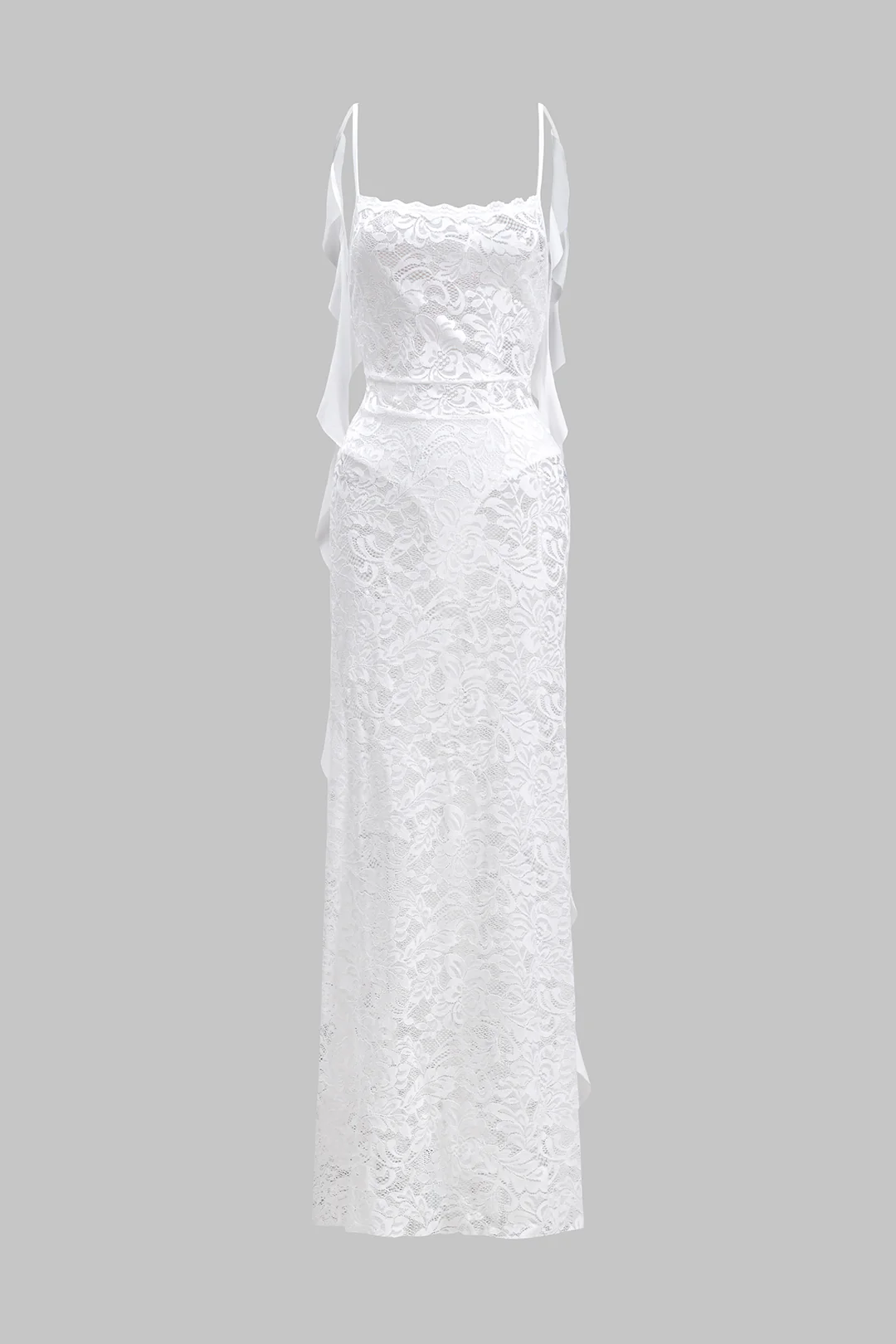 Lace 3D Flower Decor Backless Ruffle Sleeveless Maxi Dress - Weenar