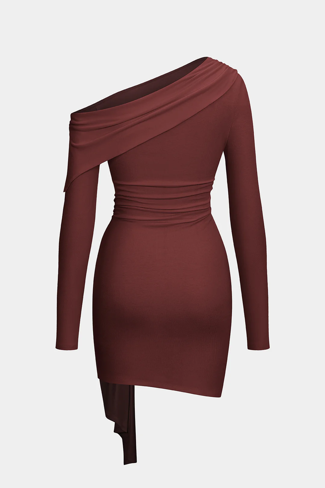 Metallic Ruched One Shoulder Long Sleeve Midi Dress - Weenar
