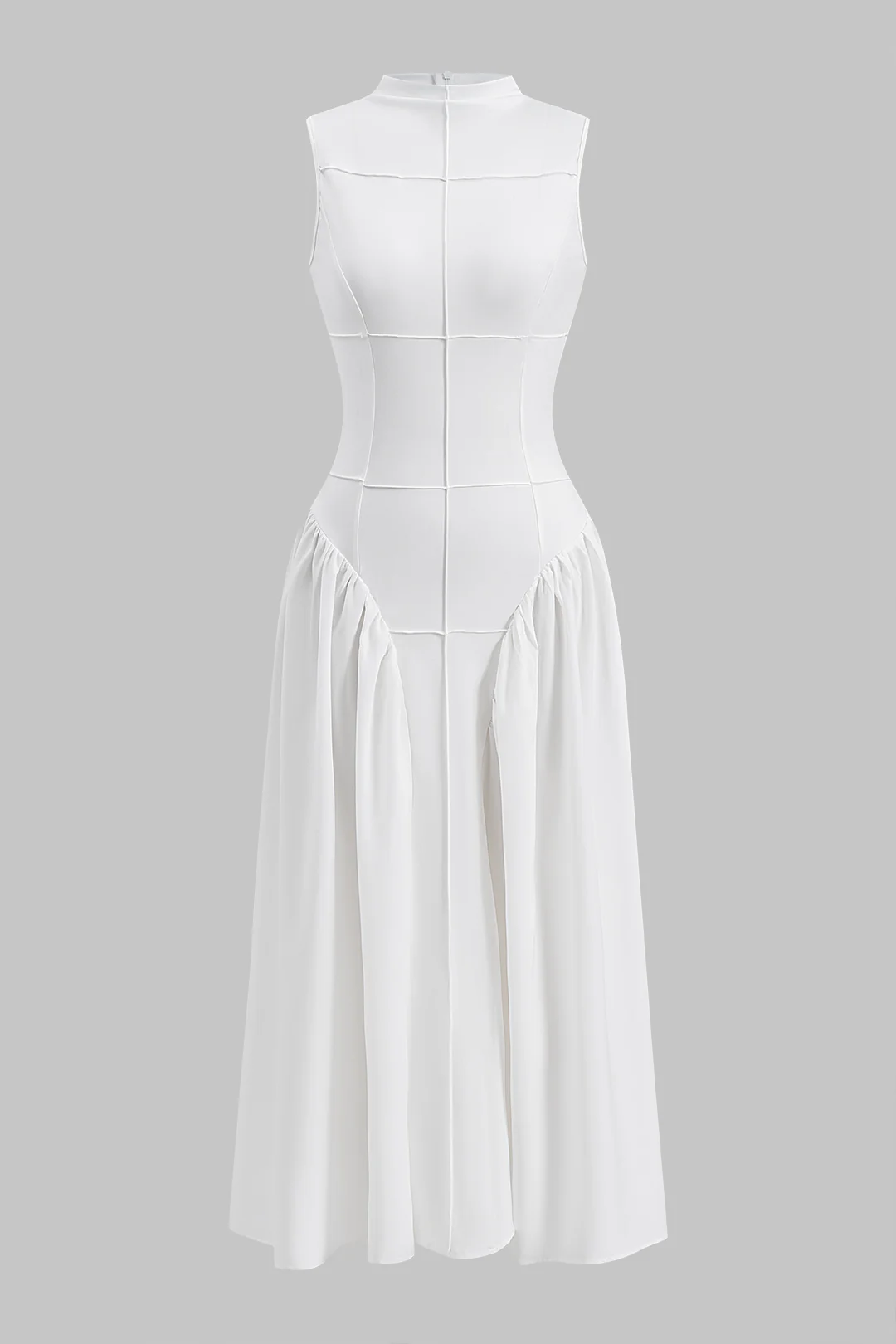 Solid Ruched Sleeveless Midi Dress - Weenar