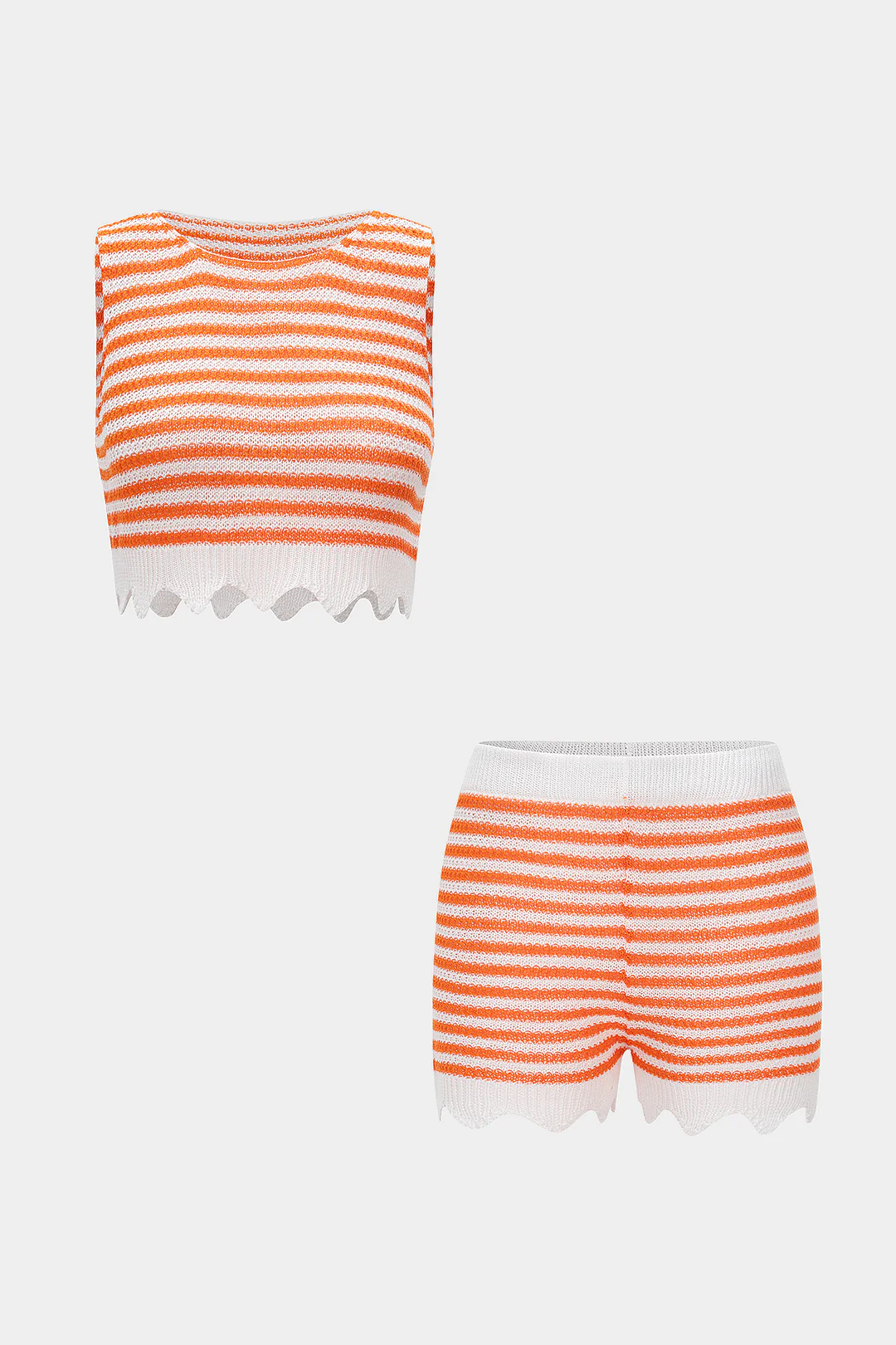 Knit Contrast Stripes Print Tank Top And Shorts Set - Weenar