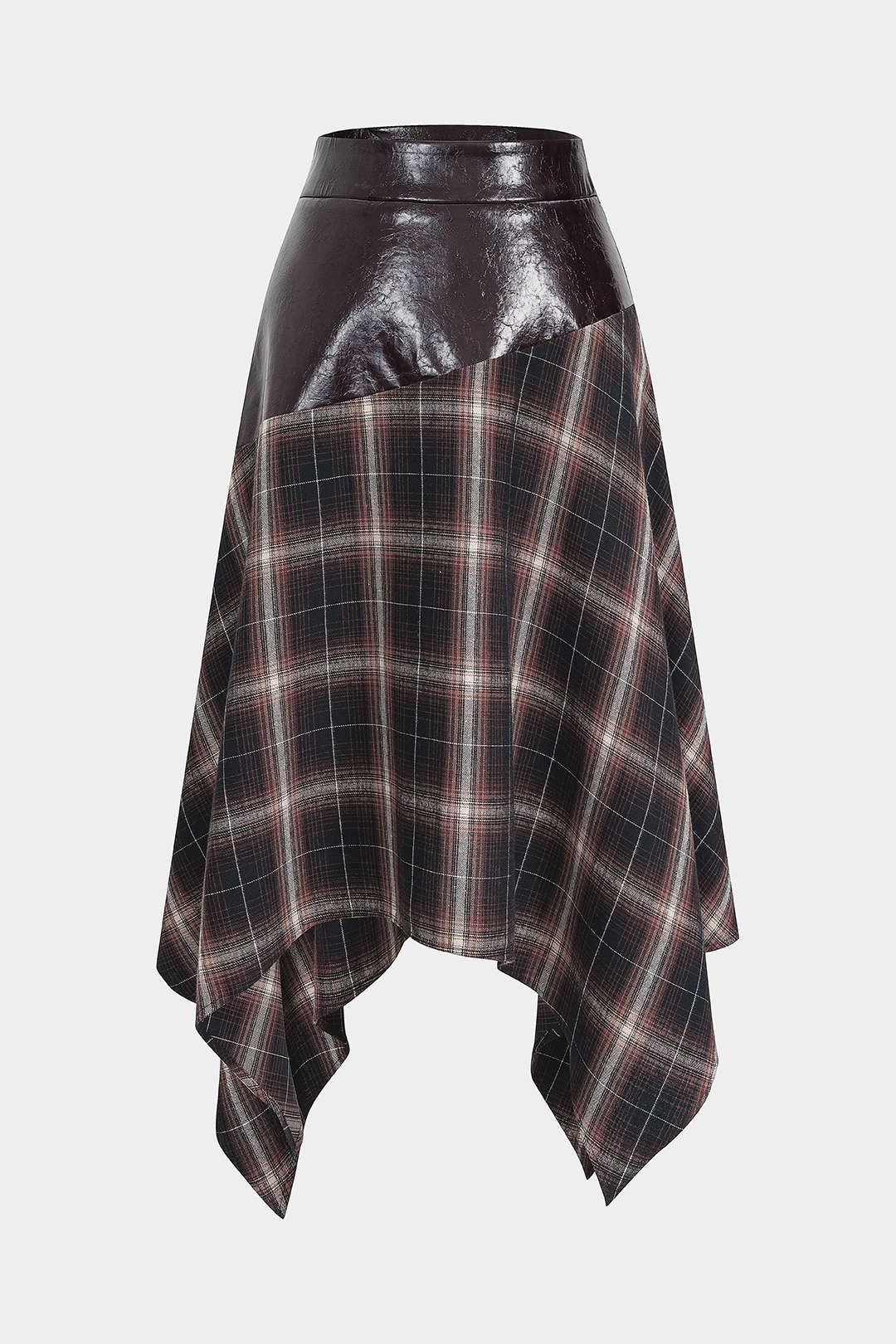 Patchwork Faux Leather Irregular Hem Skirt - Weenar