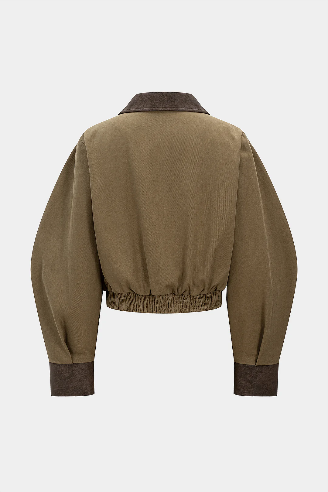 Faux Leather Button Shirred Patchwork Pocket Jacket - Weenar
