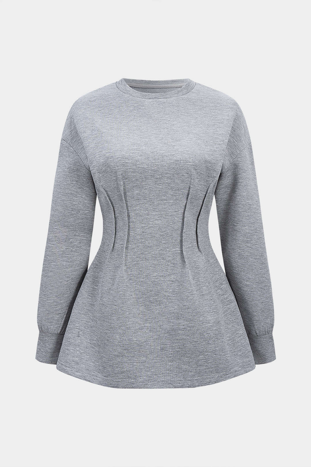 Round Neck Waist-Cinching Sweatshirt - Weenar