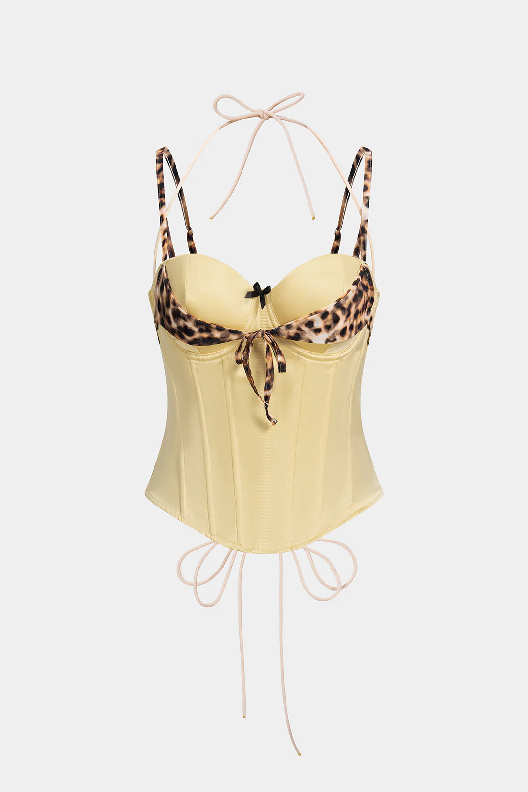 Leopard Print Satin Halter Tie-Up Corset Cami Top - Weenar