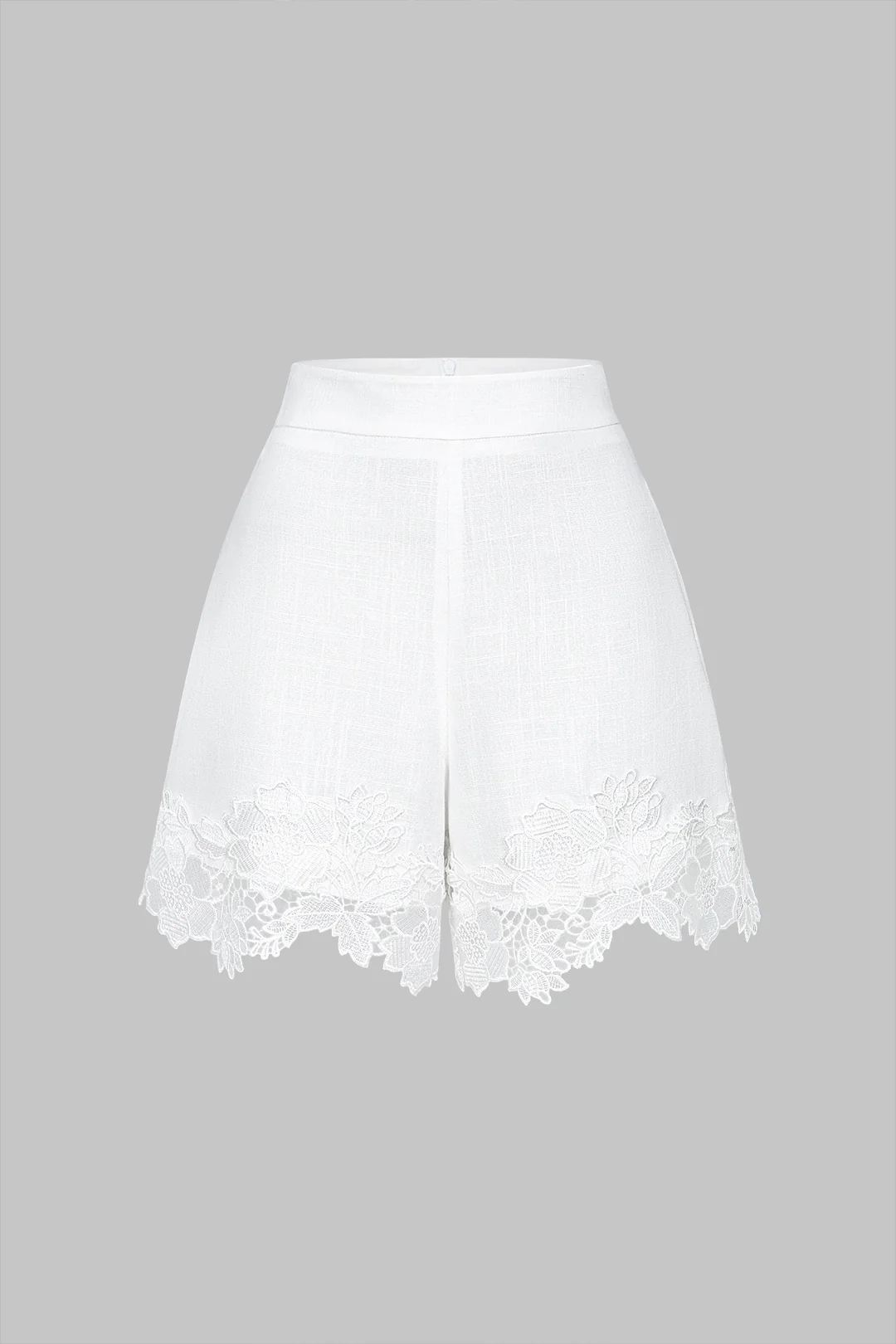 Lace Patchwork Zipper Wide Leg Shorts - Weenar