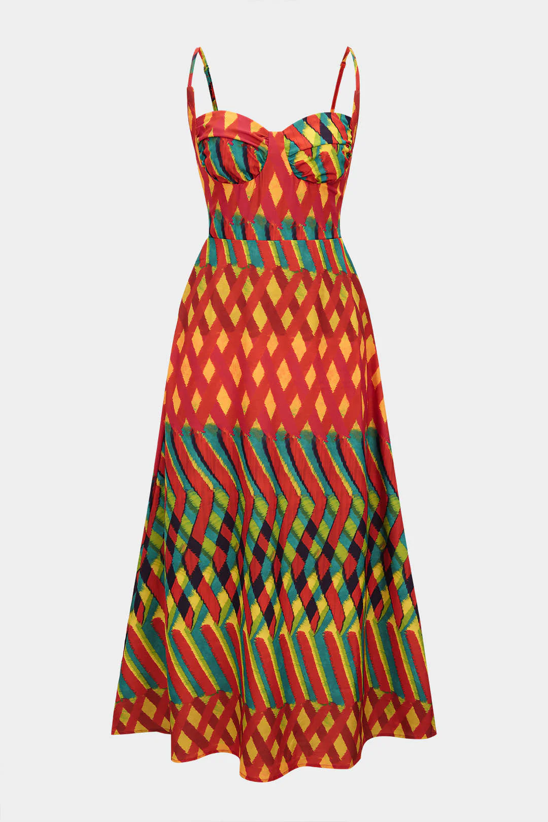Geometric Print Smocked Slip Sleeveless Maxi Dress - Weenar