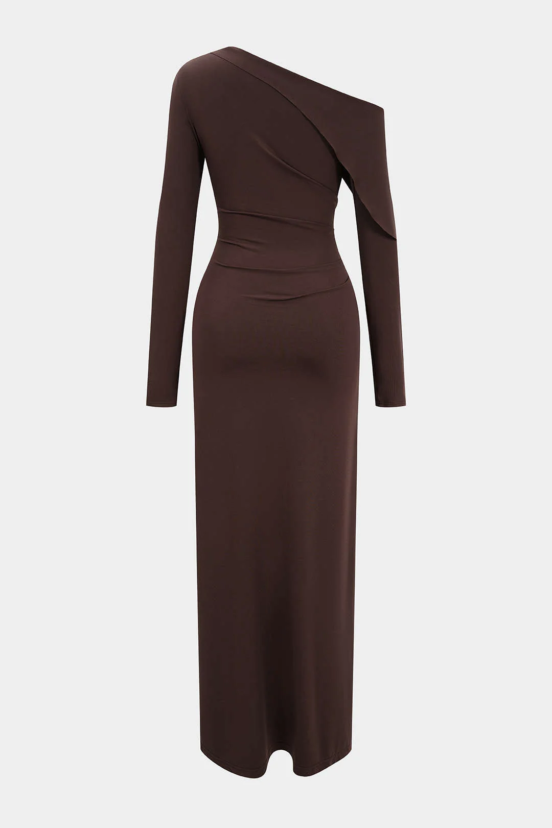 Asymmetrical Neck Ruched Long-Sleeve Maxi Dress - Weenar