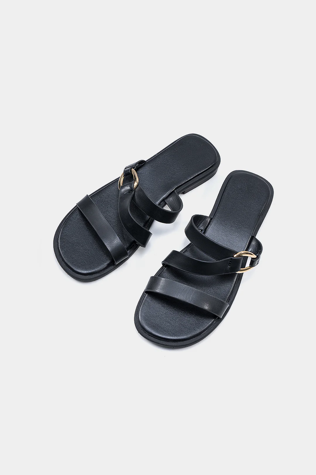 Faux Leather Flat Sandals - Weenar