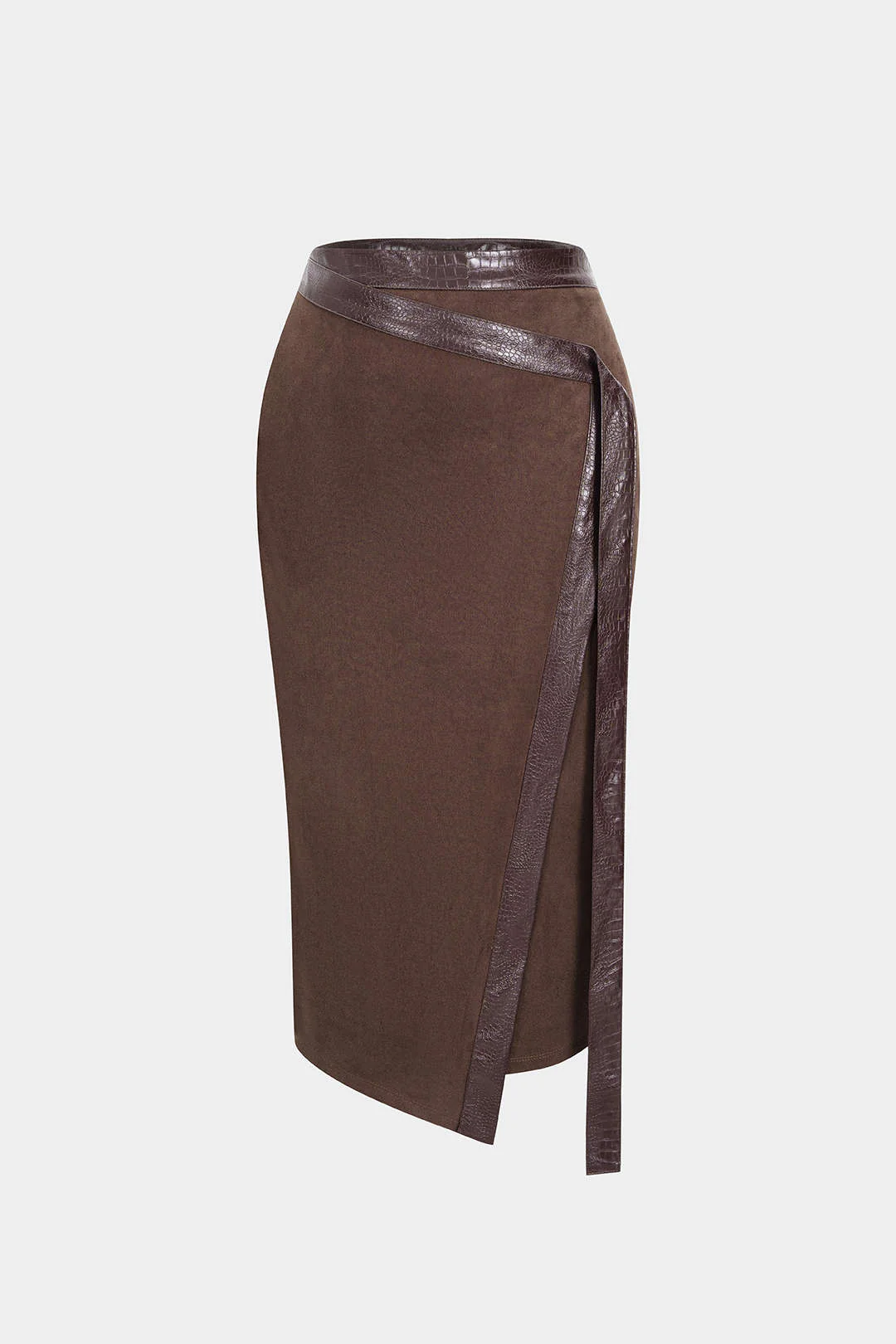 Faux Leather Patchwork Asymmetrical Skirt - Weenar