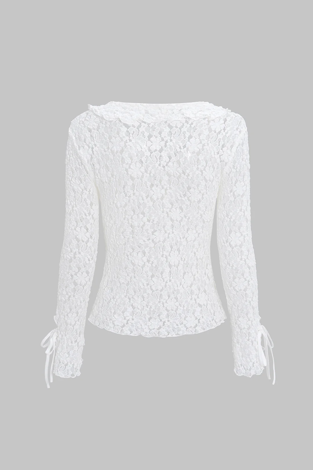 Lace V-Neck Tie Up Ruffle Long-Sleeve Top - Weenar