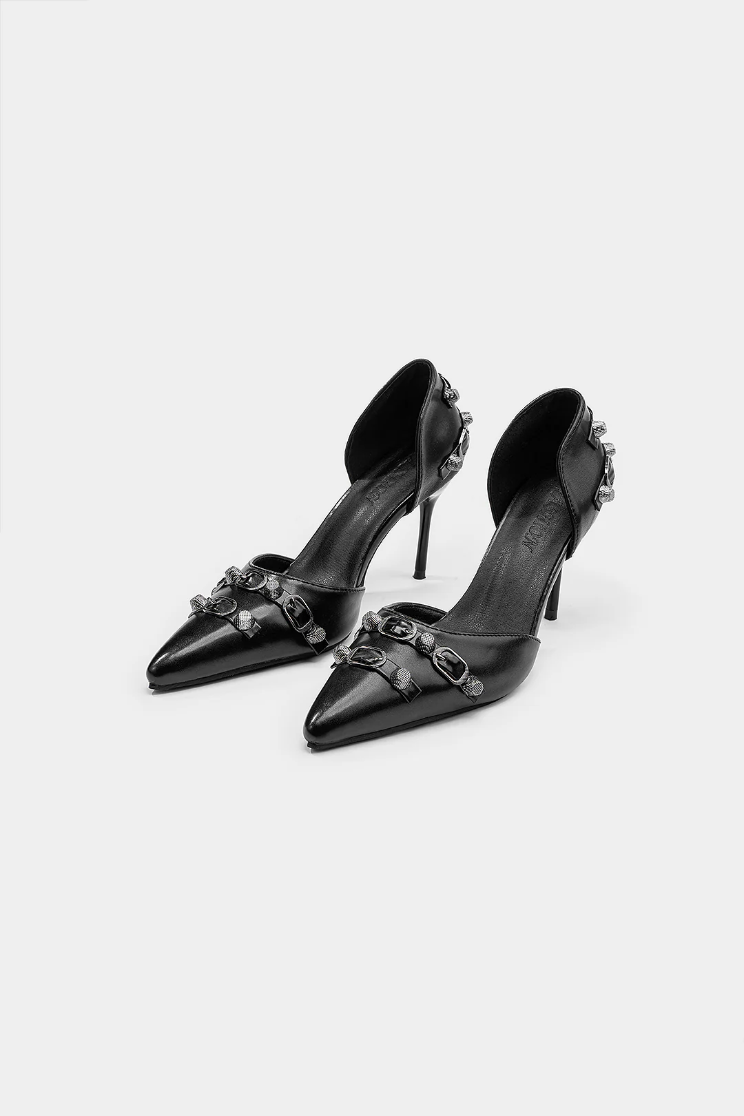 Studded Rivet Faux Leather Pointed Heels - Weenar
