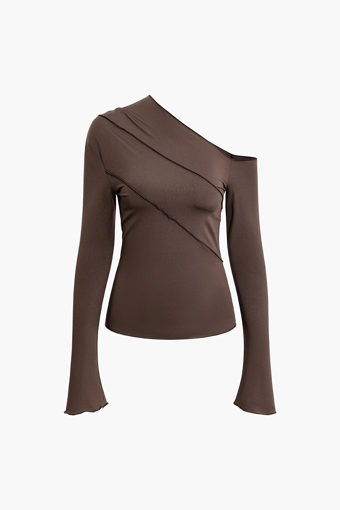 Solid Single Shoulder Long-Sleeve Top - Weenar