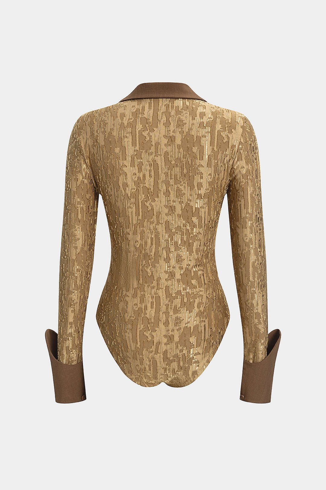 Metallic Button Ripped Patchwork Long Sleeve Bodysuit - Weenar