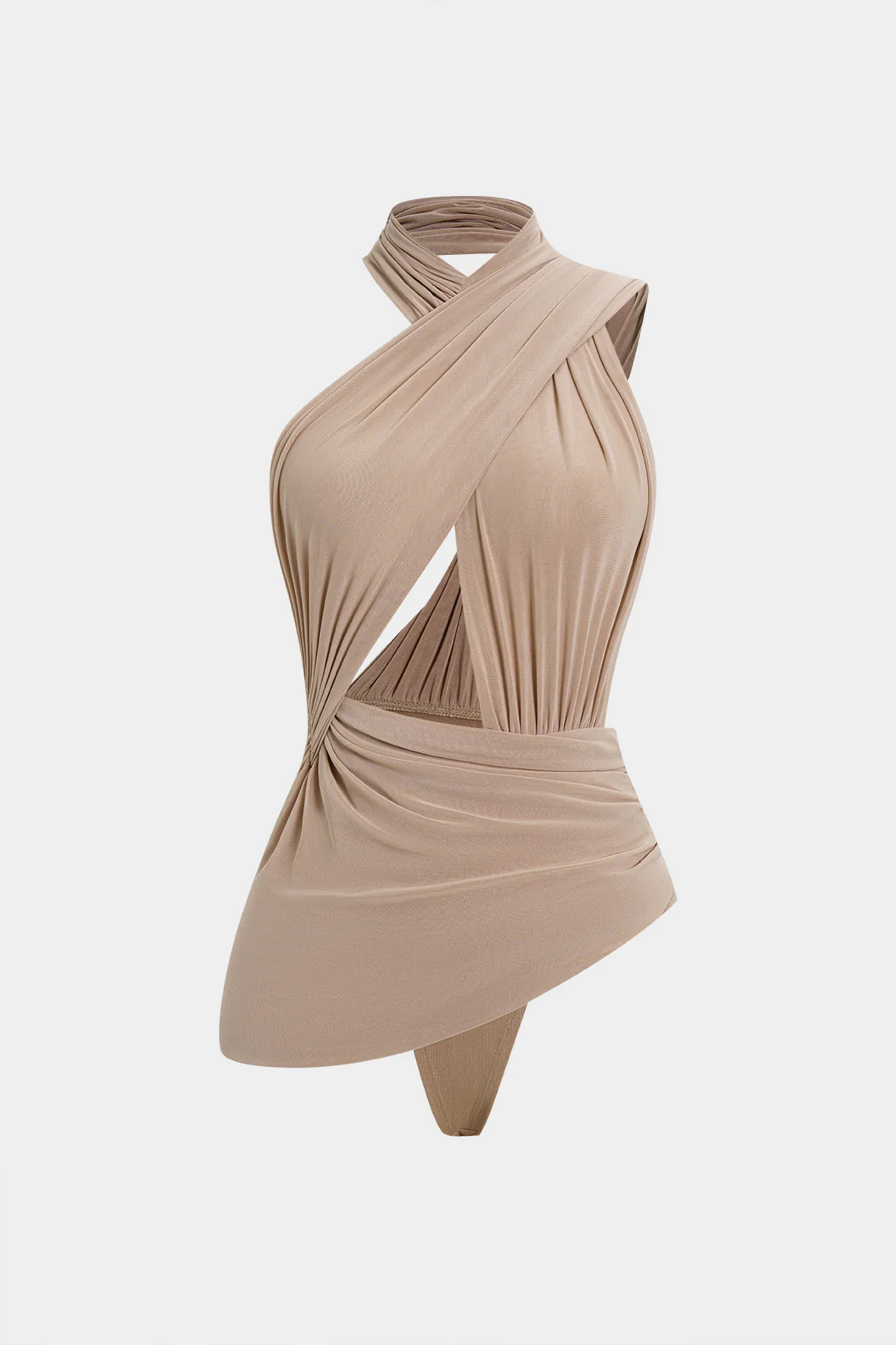 Mesh Asymmetrical Ruched Cut Out Bodysuit - Weenar