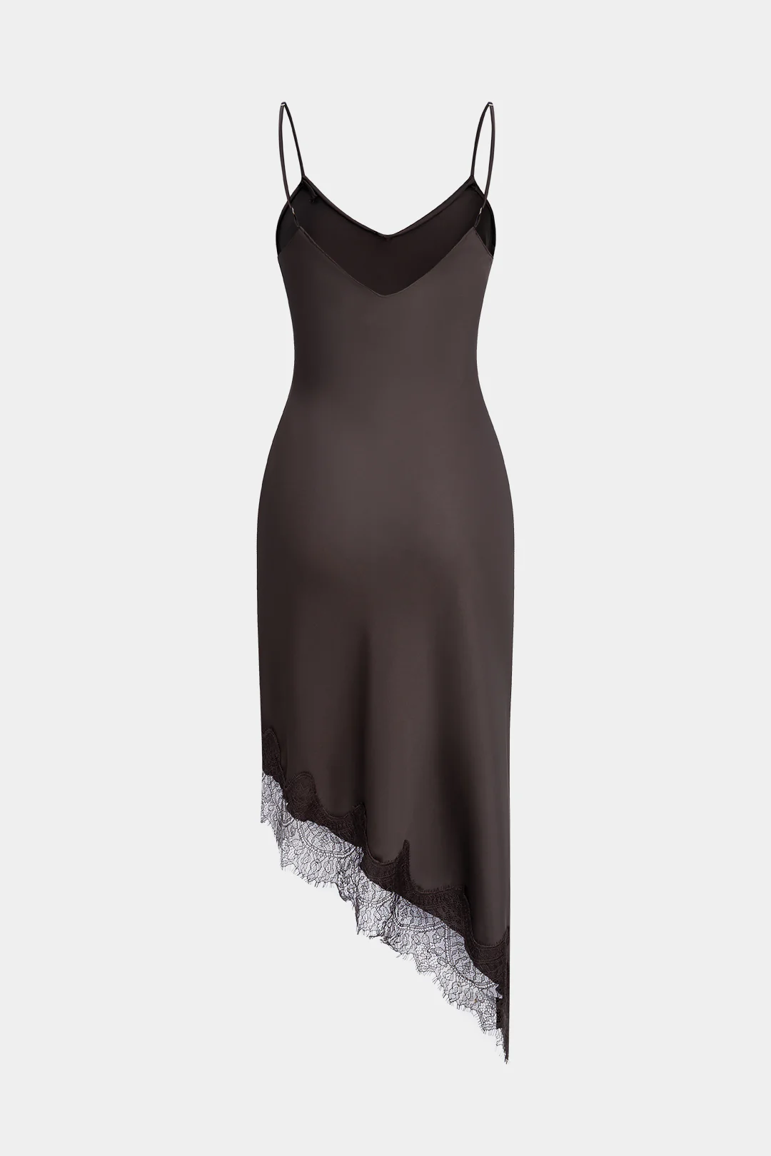 Satin Lace Trim Asymmetrical Sleeveless Midi Dress - Weenar