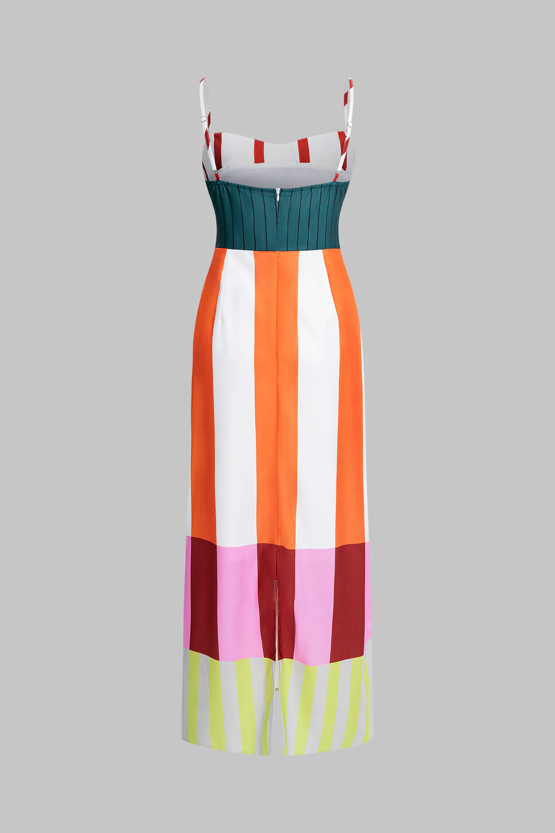 Color Block Stripes Print Zipper Slip Sleeveless Maxi Dress - Weenar