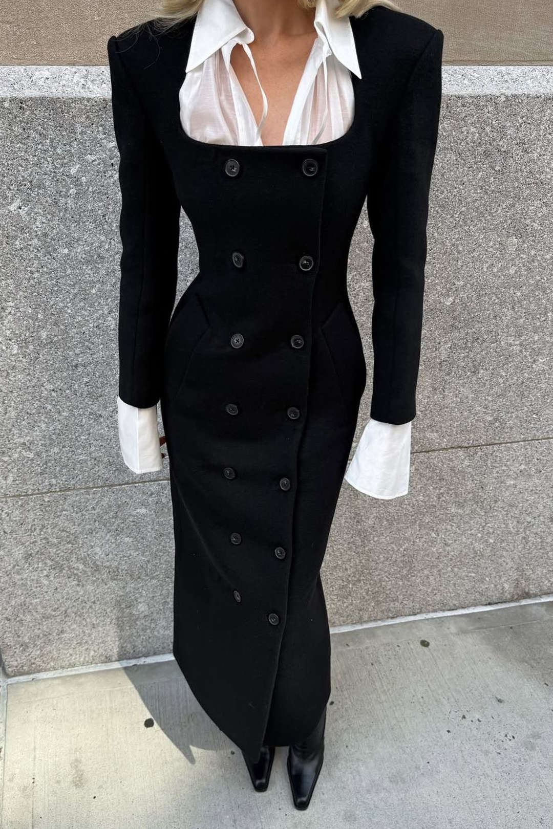 Patchwork Double Breasted Long Sleeve Maxi Dress - Weenar