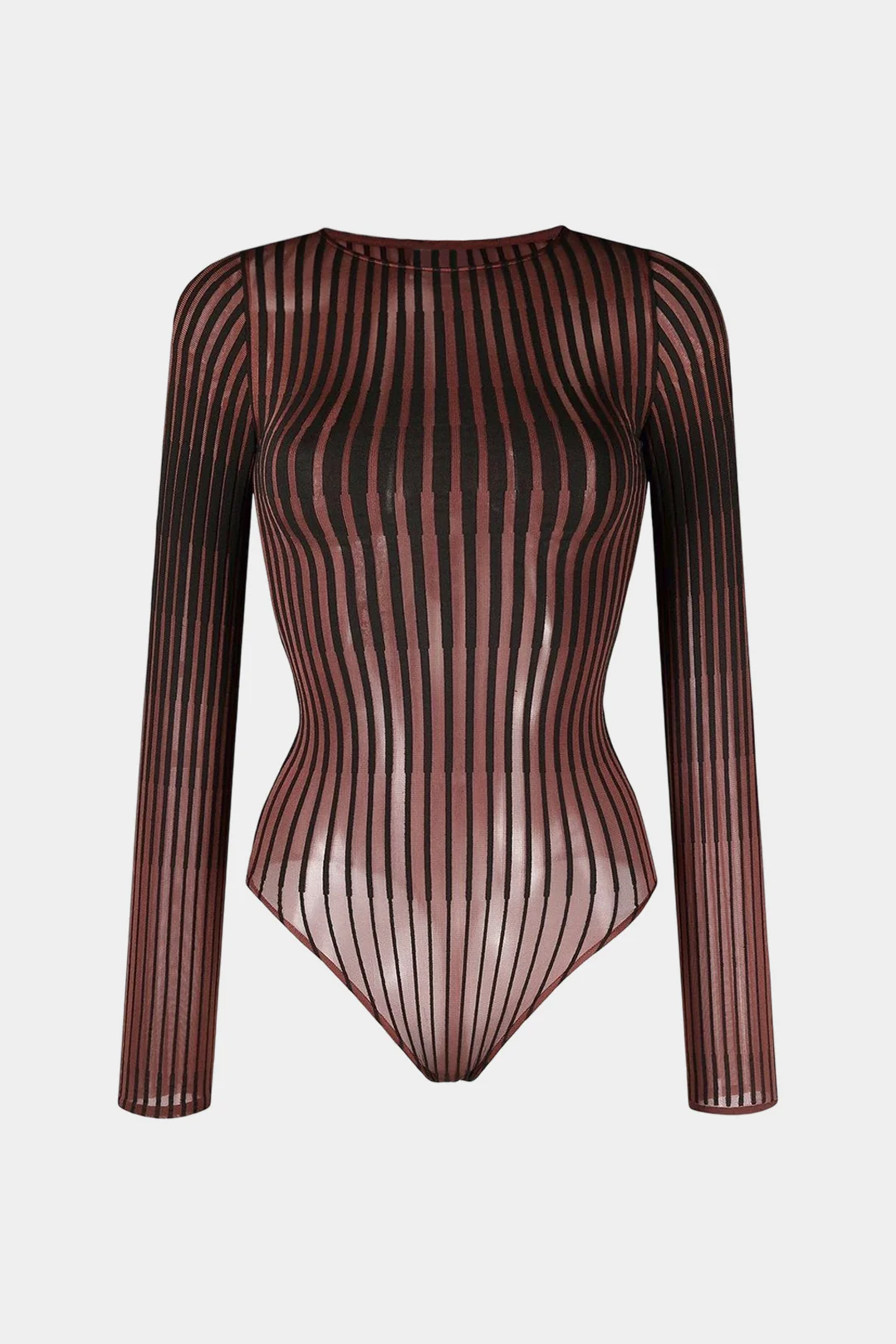 Stripes Print Round Neck Long Sleeve Bodysuit - Weenar