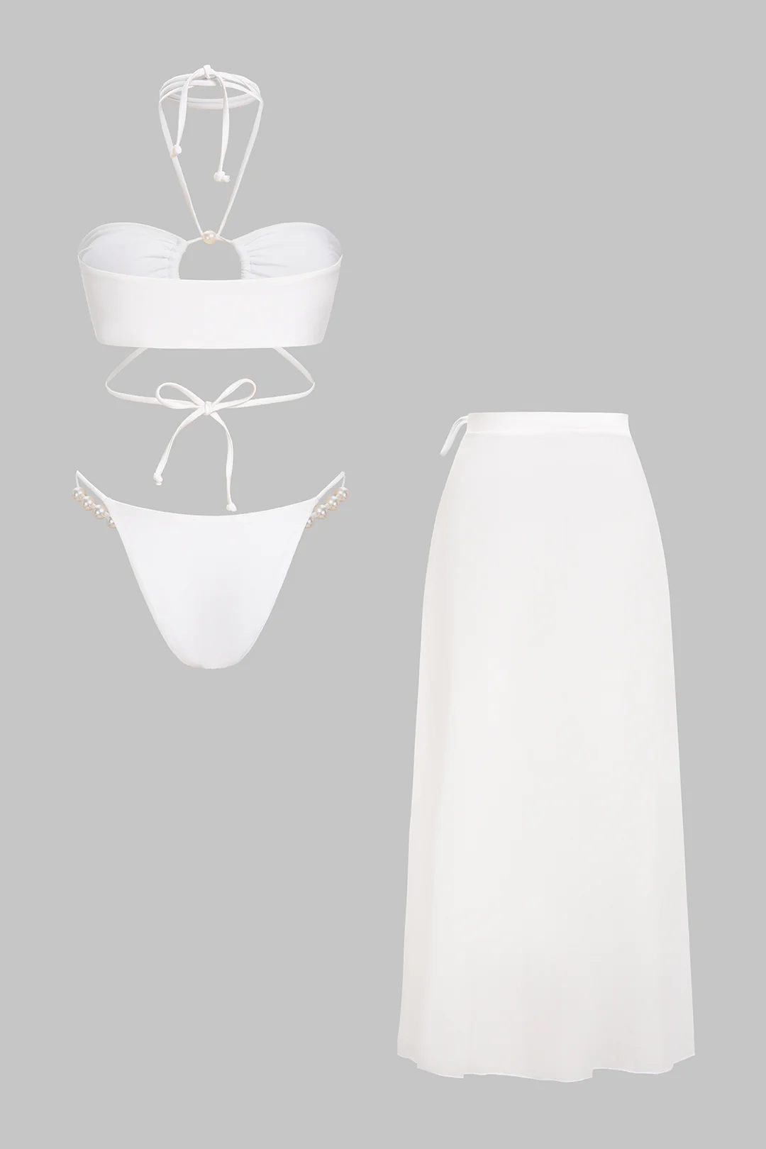 Halter Tie-Up Cut Out Pearl Decor Bikini Set - Weenar