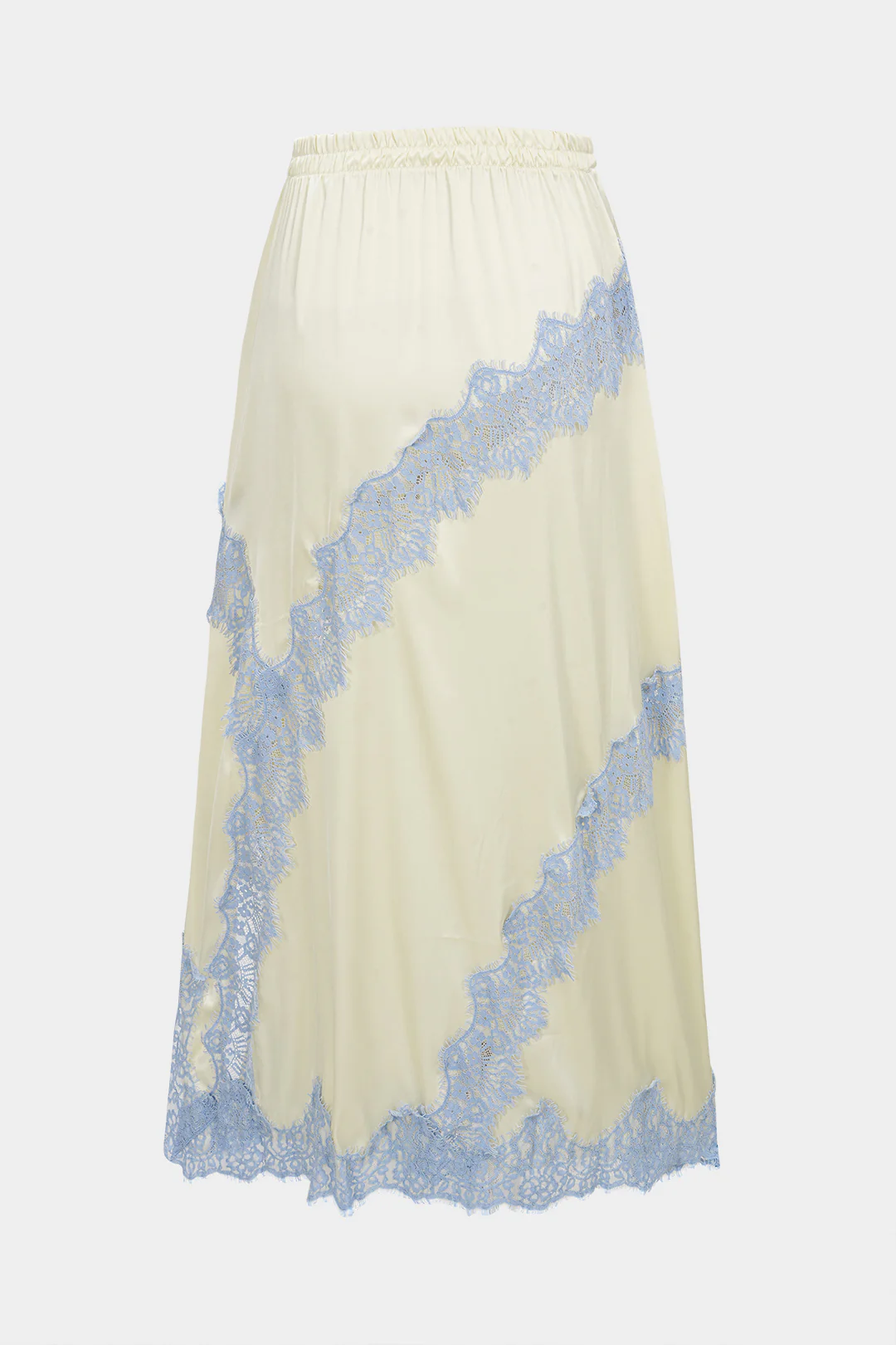 Satin Patchwork Lace Trim Shirred Waistband Skirt - Weenar