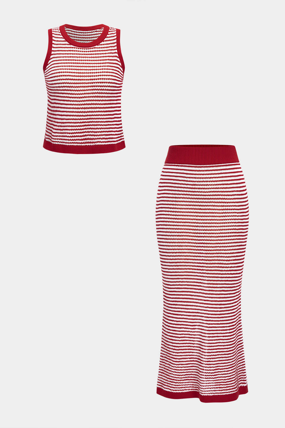 Knit Contrast Tank Top And Skirt Set - Weenar